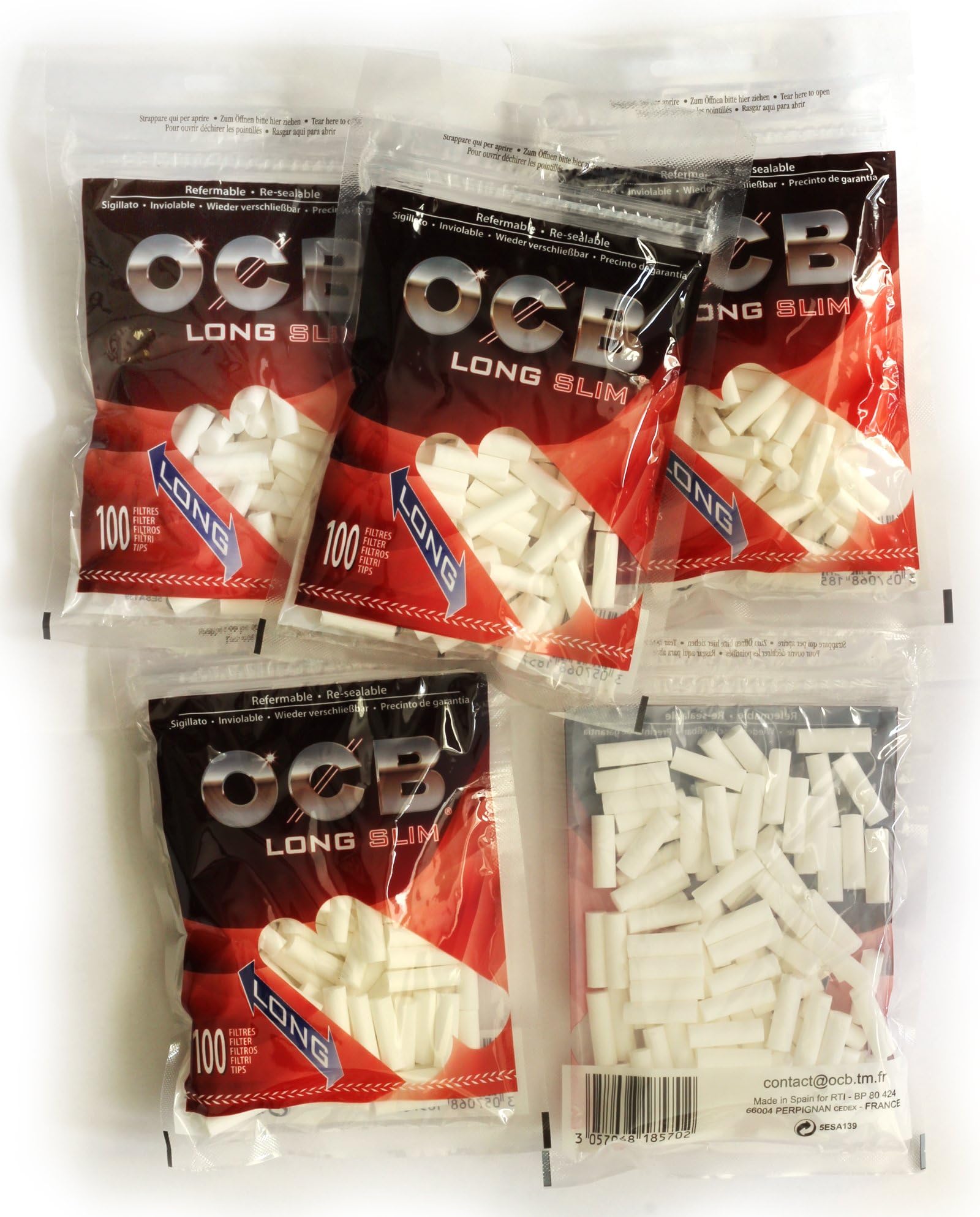OCBSlim Long 6mm Cigarette Filter Tips 5 x 100 Filters - Total 500 Tips