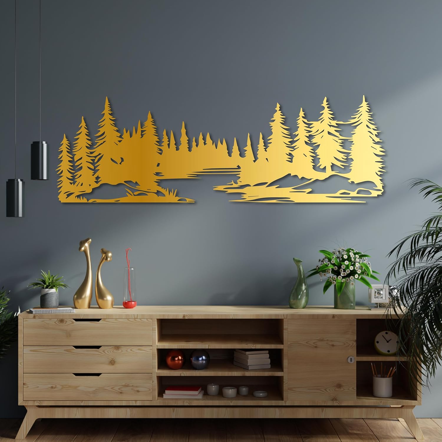 KAWA METALWORKS Trees and River Landscape Metal Wall Art, Forest Rustic Metal Wall Hanging, Lodge and Cottage Wall Decor, Nature Inspired Wall Sculpture, Indoor and Outdoor Decoration