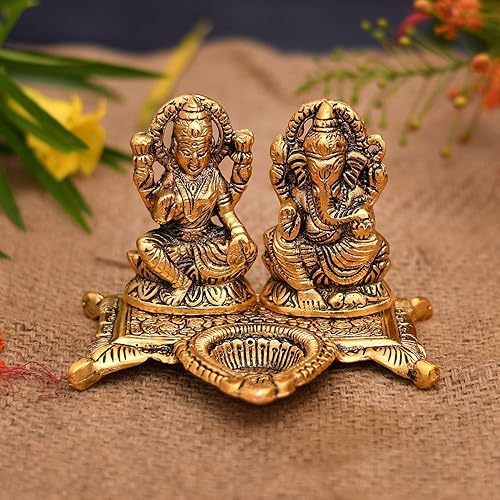 Collectible India Lakshmi - Estatua de Ganesha con Diya – Metal pulido – 5.5 x 4.5 x 4 pulgadas, paquete de 1