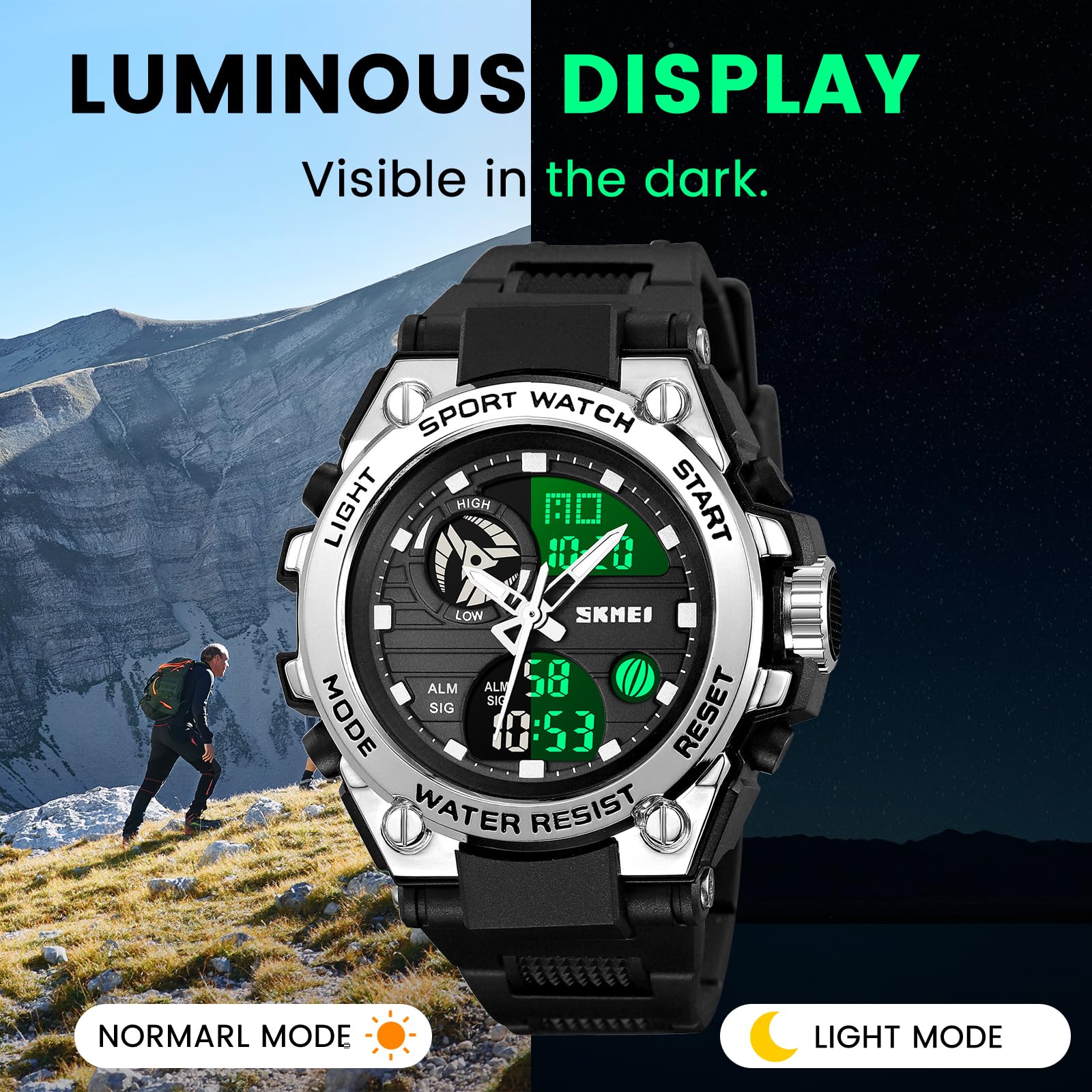 Reloj Militar para Hombre Relojes Deportivos Multifunción LED Impermeable