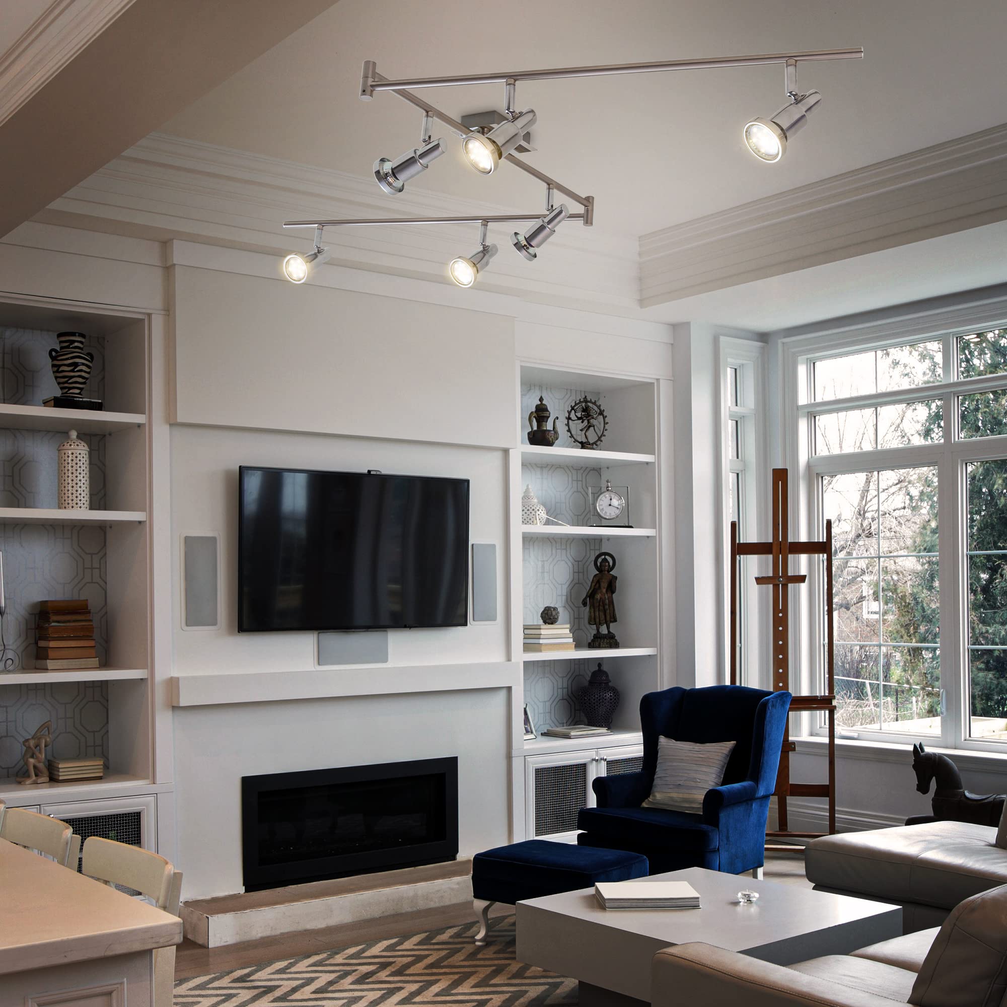 B.K.Licht faretti da soffitto orientabili, include 6 lampadine GU10 da 5W 400Lm, luce calda 3000K plafoniera LED moderno in metallo, lampada da soffitto per cucina o camera da letto 230V IP20