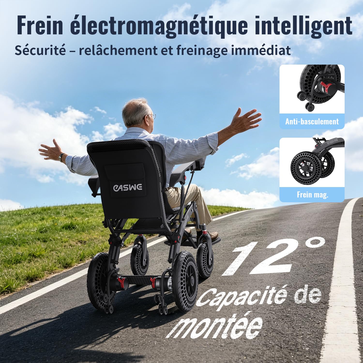 Fauteuil Roulant Électrique Pliable Ultra-Léger de 20 kg avec Pneus Alvéolés, Moteurs Doubles 500W, Pour Seniors et Adultes, 24AH