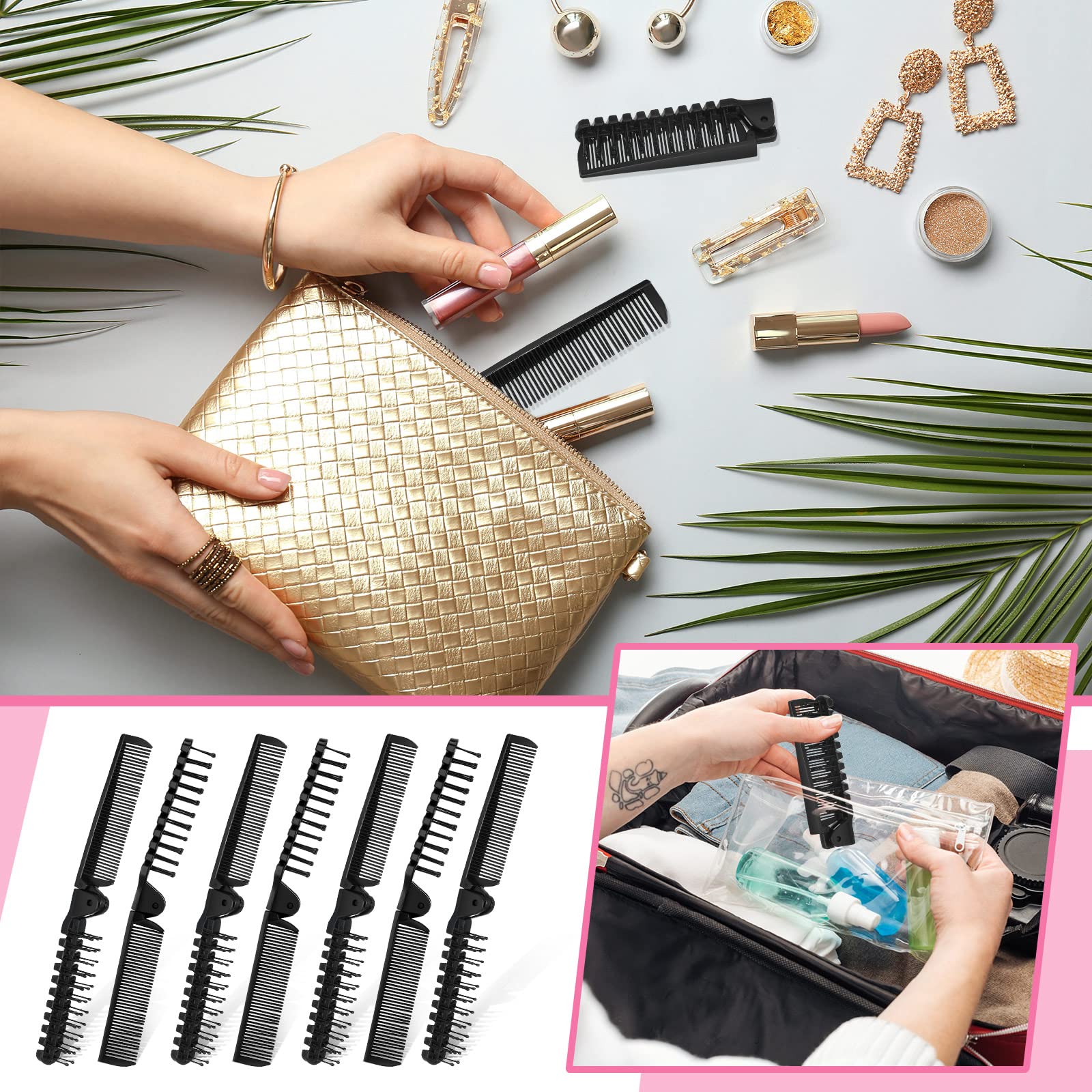 Maxcheck Tragbare faltbare Haarbürste, Doppelköpfe, Reisekamm, Taschen-Kamm, kompakte Größe, Haarkämme, kleine Bürste, Kamm, Styling-Werkzeug für Damen, Herren, Zuhause, Krankenpflege, Schwarz, 200