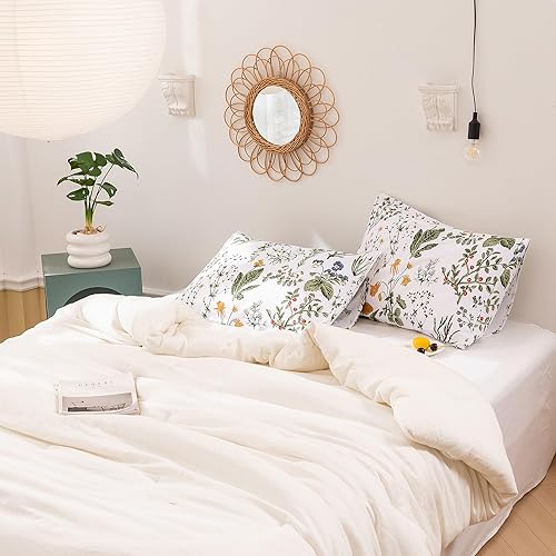 Miniatura 7 de ECOCOTT Fundas de almohada 100% algodón tamaño King, diseño botánico de hojas florales, paquete de 2 fundas de almohada estándar con cierre de sobre