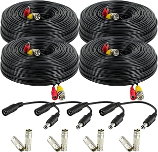 Amcrest 4-Pack 150 Feet Pre-Made All-in-One Siamese BNC Video and Power CCTV Security Camera Cable with Two Female Connectors for 960H & HD-CVI Camera and DVR (SCABLEHD150B-4pack)