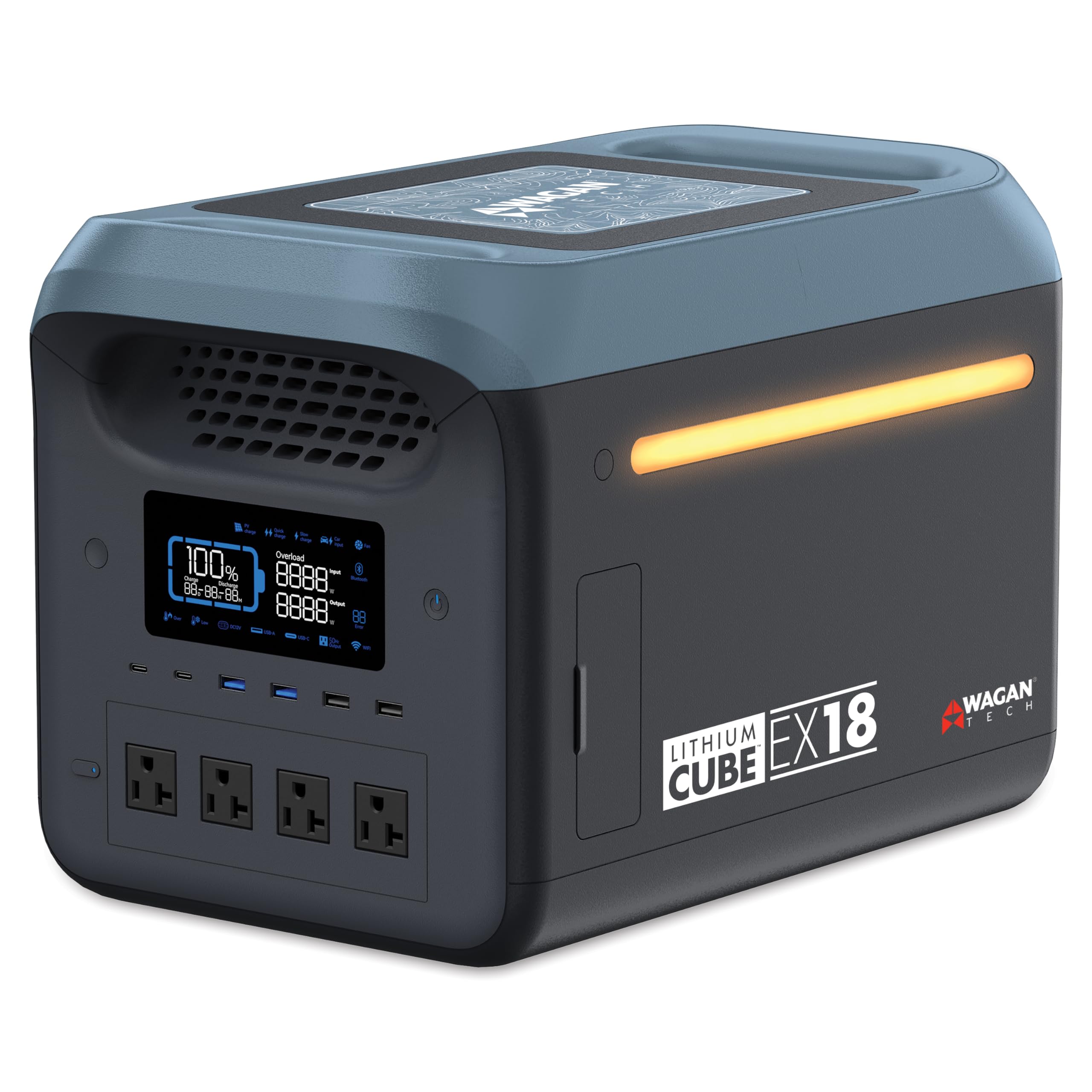 Wagan EL8840 Portable Power Station EX18 Lithium Cube Solar Generator 1229Wh LiFePO4 Battery Fast Charge 1800W 3000W peak
