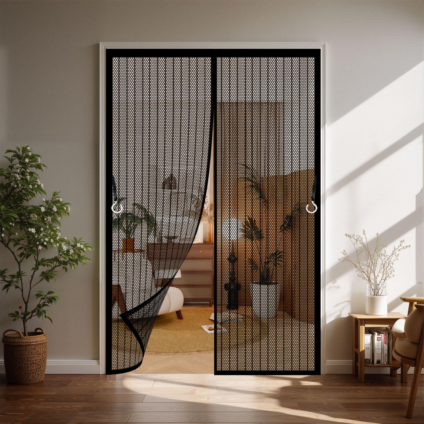 Fly Screens for Doors 102 x 253 cm Heavy Duty Mesh, Magnetic Self-Sealing Bug Mesh Curtain Easy to Install Without Drilling for Home, Office and Store, Black