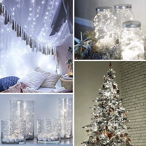 Miniatura 5 de LIGHTOP Guirnalda de luces a pilas, paquete de 2 unidades, 100 LED, impermeables, alambre de cobre, luces parpadeantes con temporizador para