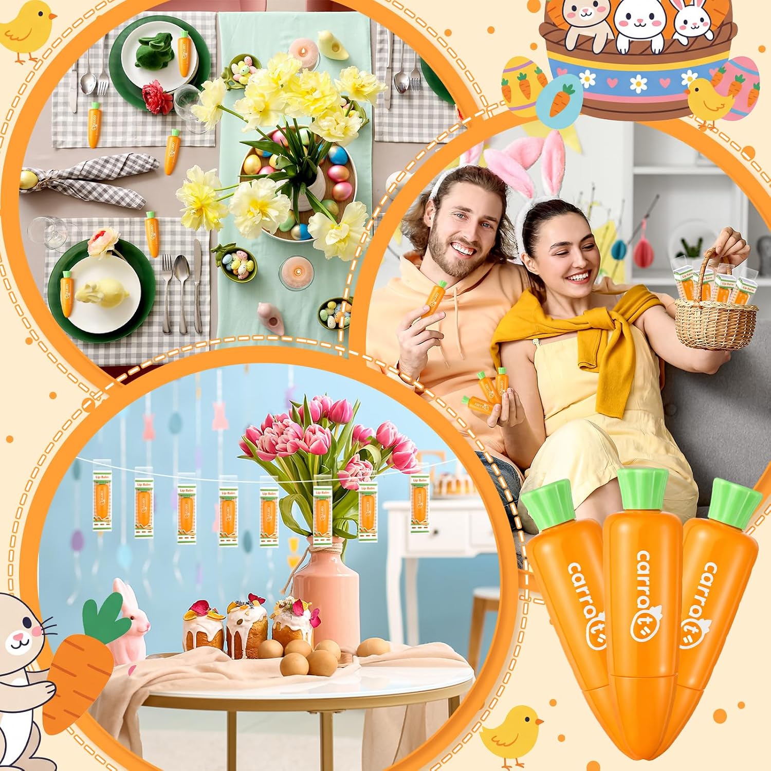 24 Pcs Easter Beauty Gifts Bulk Carrot Lip Balm Bulk Moisturizing Nourishing Lip Care Easter Basket Stuffers Goodie Bag Fillers Spring Gift Ideas for Women Adults (Red Velvet Carrot Cake)