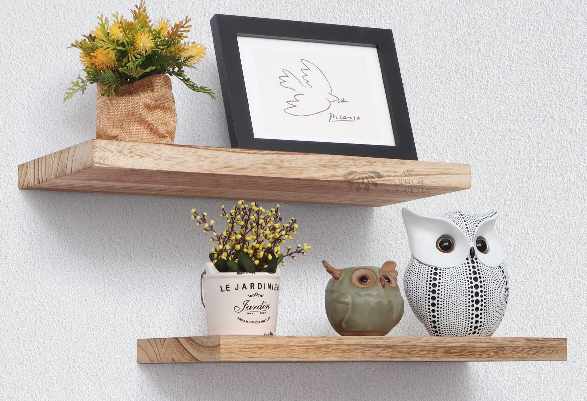 ANTICO WOODENIA Natural Wood Floating Wall Shelf| Wall Mount| Wall Rack| Wall Bracket| Wall Cabinet| Floating Wall Shelves (XXXL(Extra Wide) (21X8 inches), Set of 2)