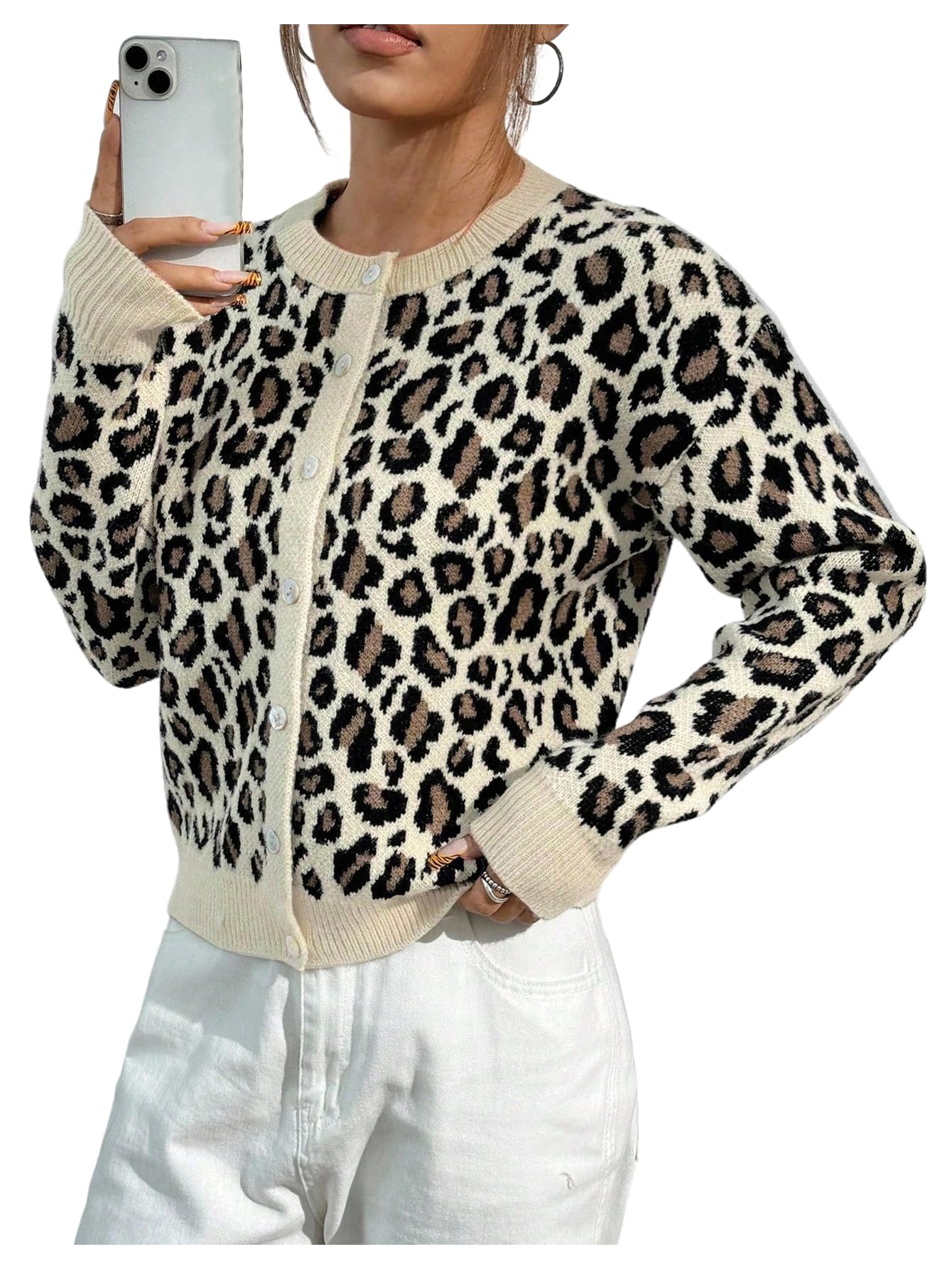 GORGLITTER Womens Leopard Cheetah Print Cardigans Button Up Chunky Long Sleeve Knit Oversized Sweater 2025