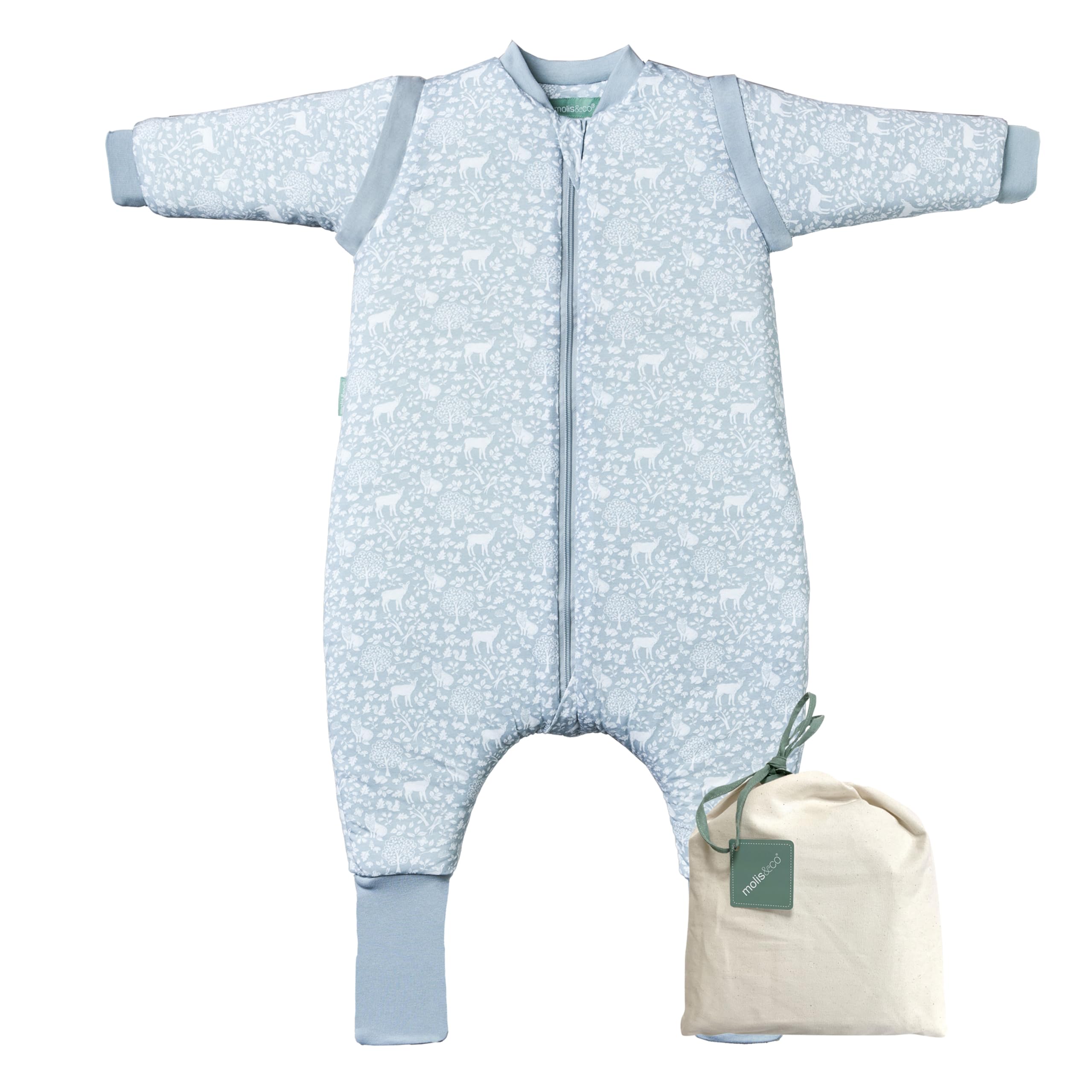 molis&co. Baby-Schlafsack mit Füßen, abnehmbare Ärmel und Socken. 2.5 TOG. Ideal für die Übergangszeit und den Winter. 100% Baumwolle (Oeko-TEX 100). (Woodland, 70 cm (1 Jahr))
