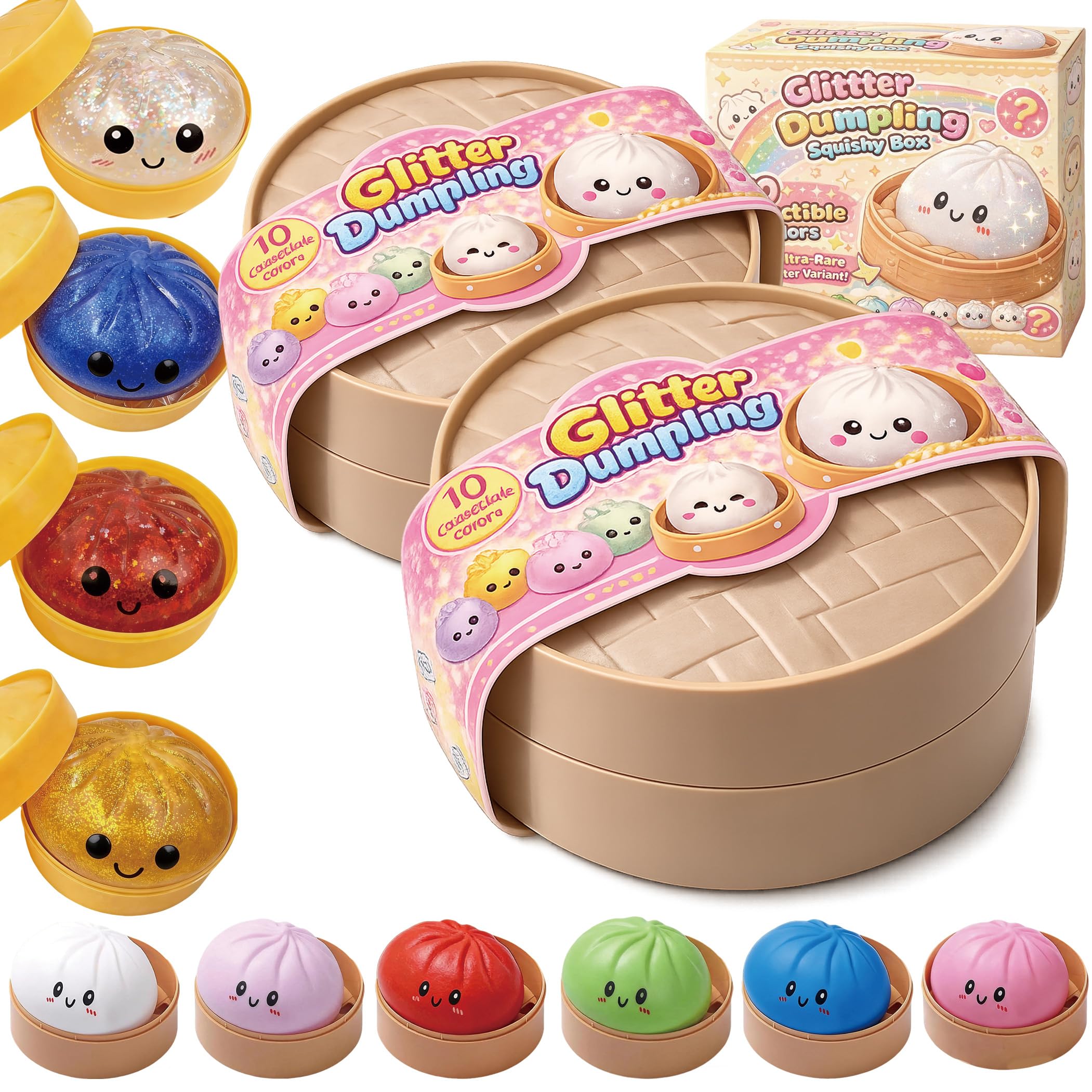 Glitter Dumpling Squishy - Random Glitter Dumpling Box, 10 Colors Dumplings Squishy Toy, More Surprises (Random-4PCS) — view 8