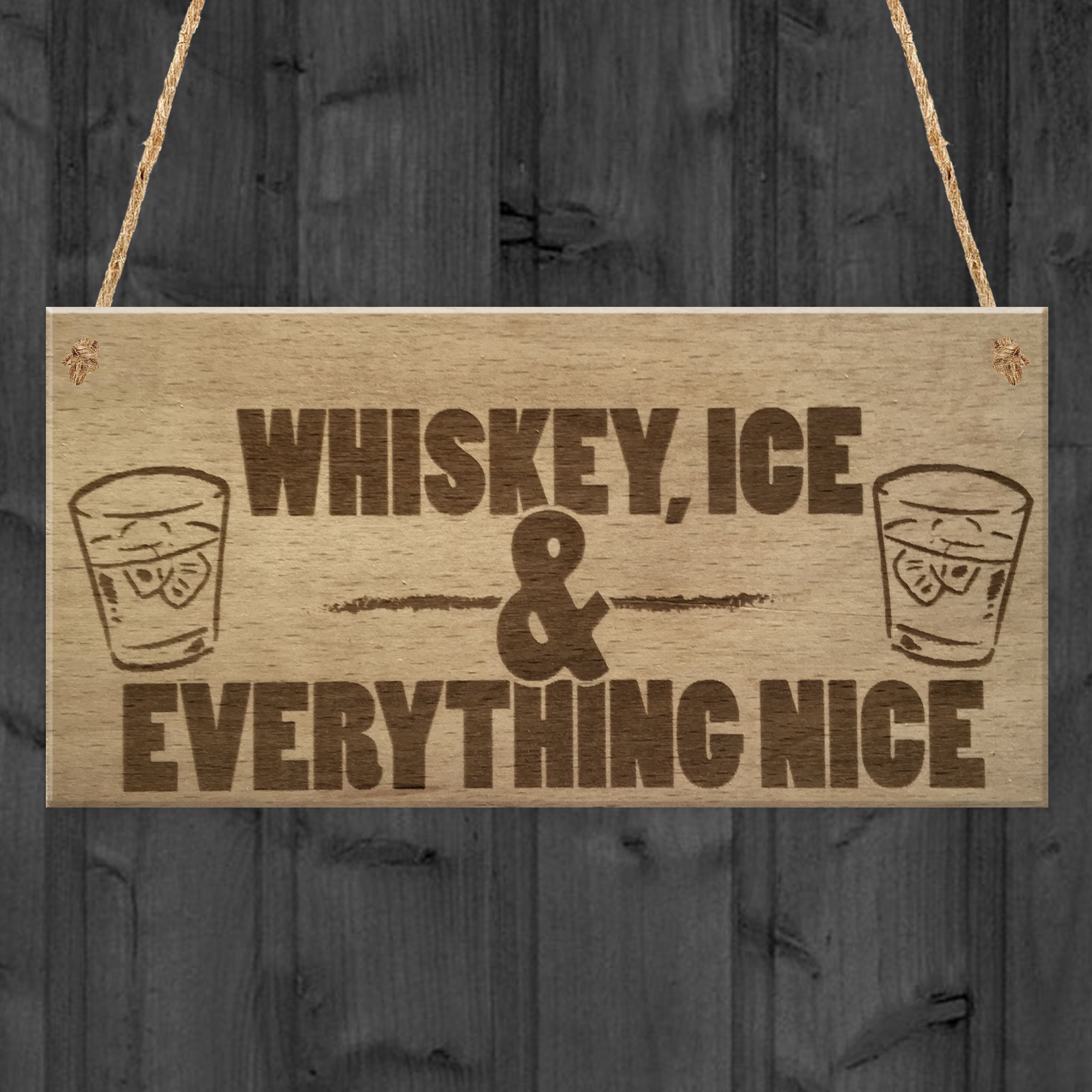 Red Ocean Whiskey Ice Nice Funny Alcohol Man Cave Friend Hanging Plaque Home Bar Gift Sign