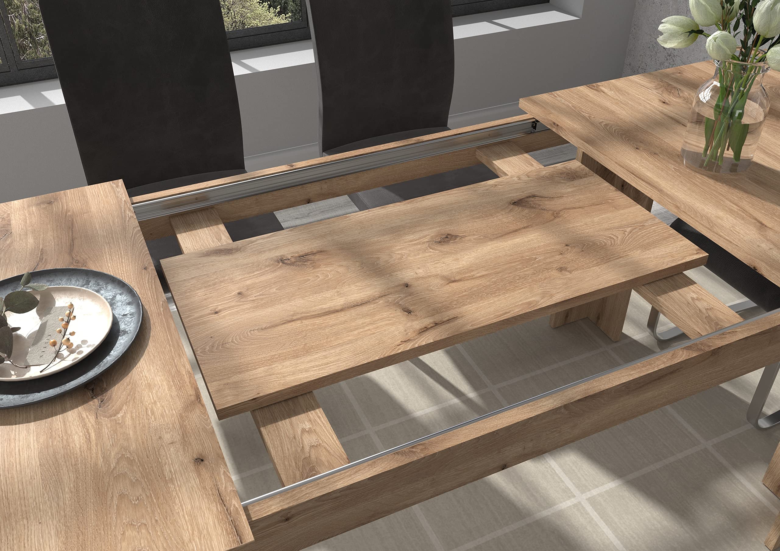 xonox.home - Esstisch Titan 160-200x76x90 cm in Nox Oak Nb ausziehbar auf 200 cm - Esstisch Küchentisch Esszimmertisch Clubtisch - modern und funktional