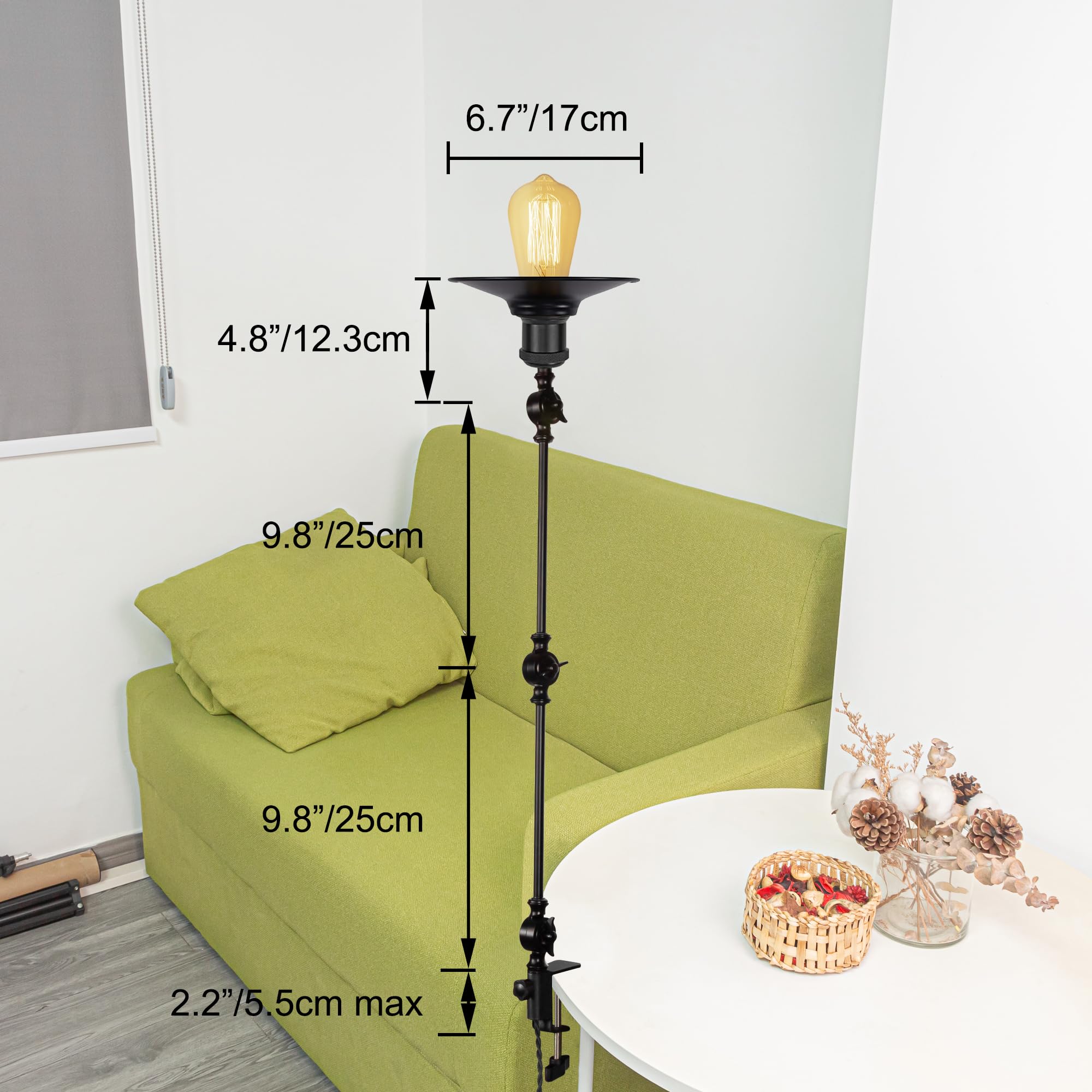 Lampada a morsetto retrò, 1 confezione di lampada da lettura con cavo da 2,5 m, dimmerabile, lampada da comodino, lampada da scrivania per ufficio, uso domestico, attacco E27 DZ0142