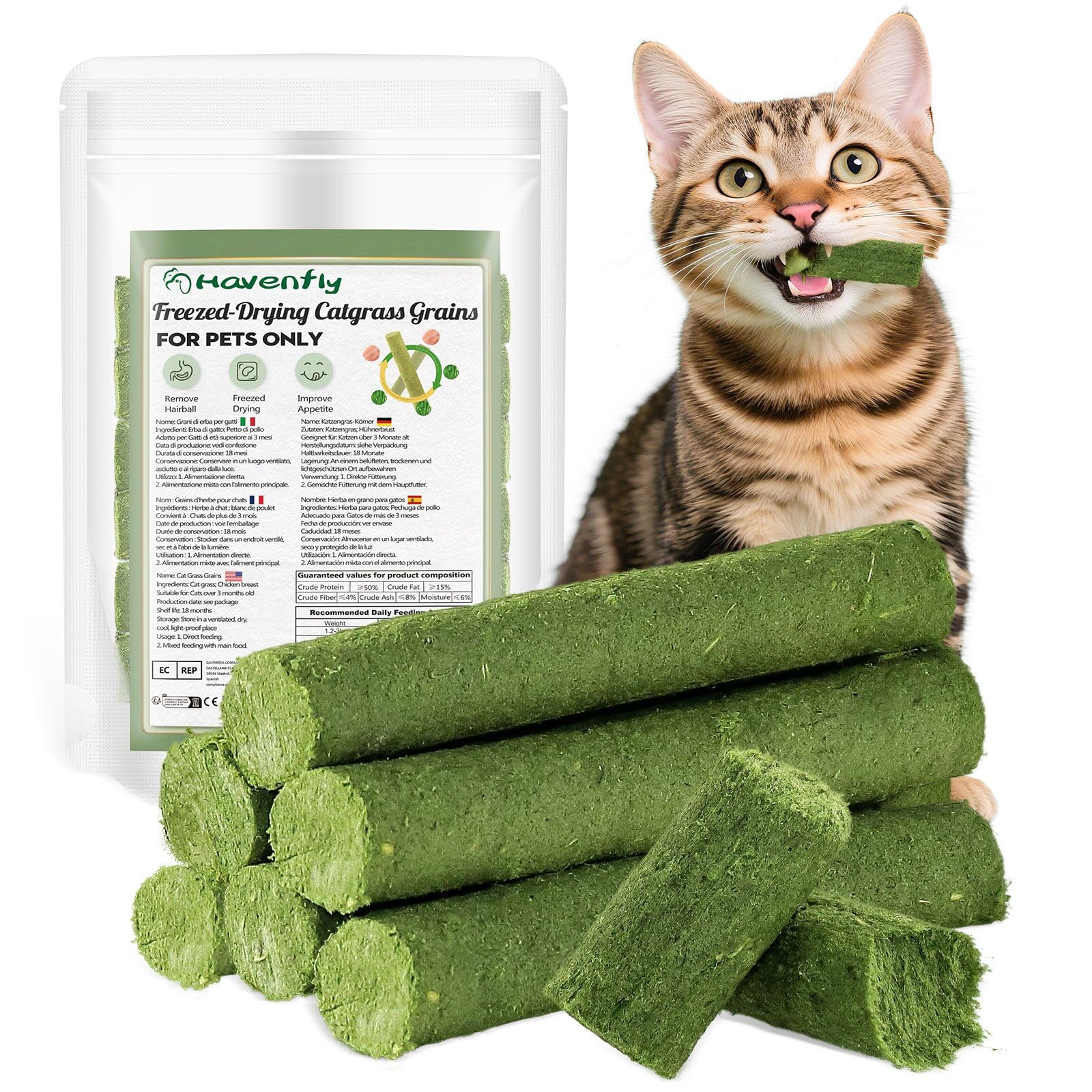 Cat Grass Teething Stick, Freezed Drying Cats Grass Sticks Snacks, Edible Kitty Treats for Teeth Cleaning and Hairball Removal (30g-cat grass)