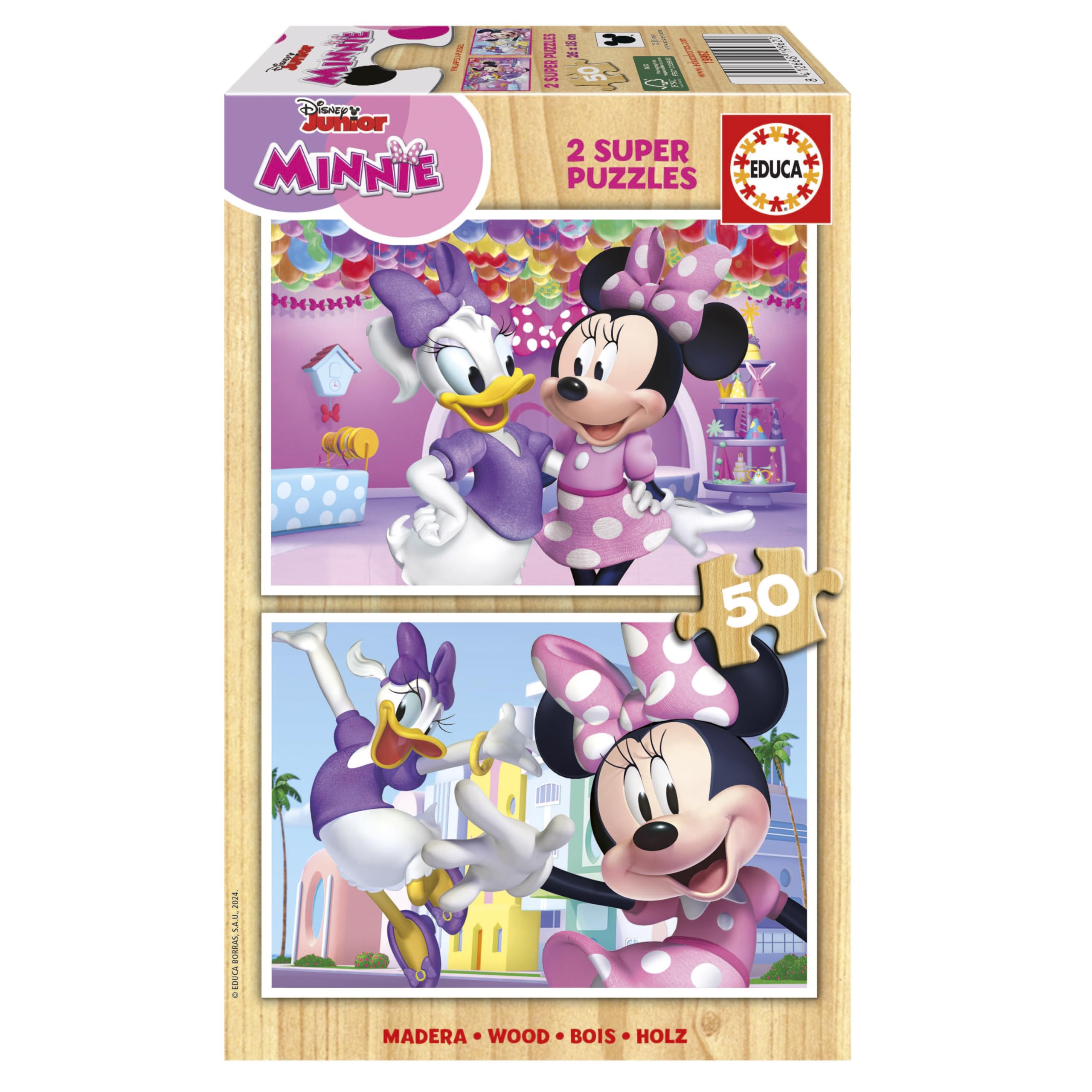 Educa - 2x50 Minnie Mouse Wooden Puzzles Eco-Friendly Set | Disney Character | Educational Toy | Ages 4+ (19962)