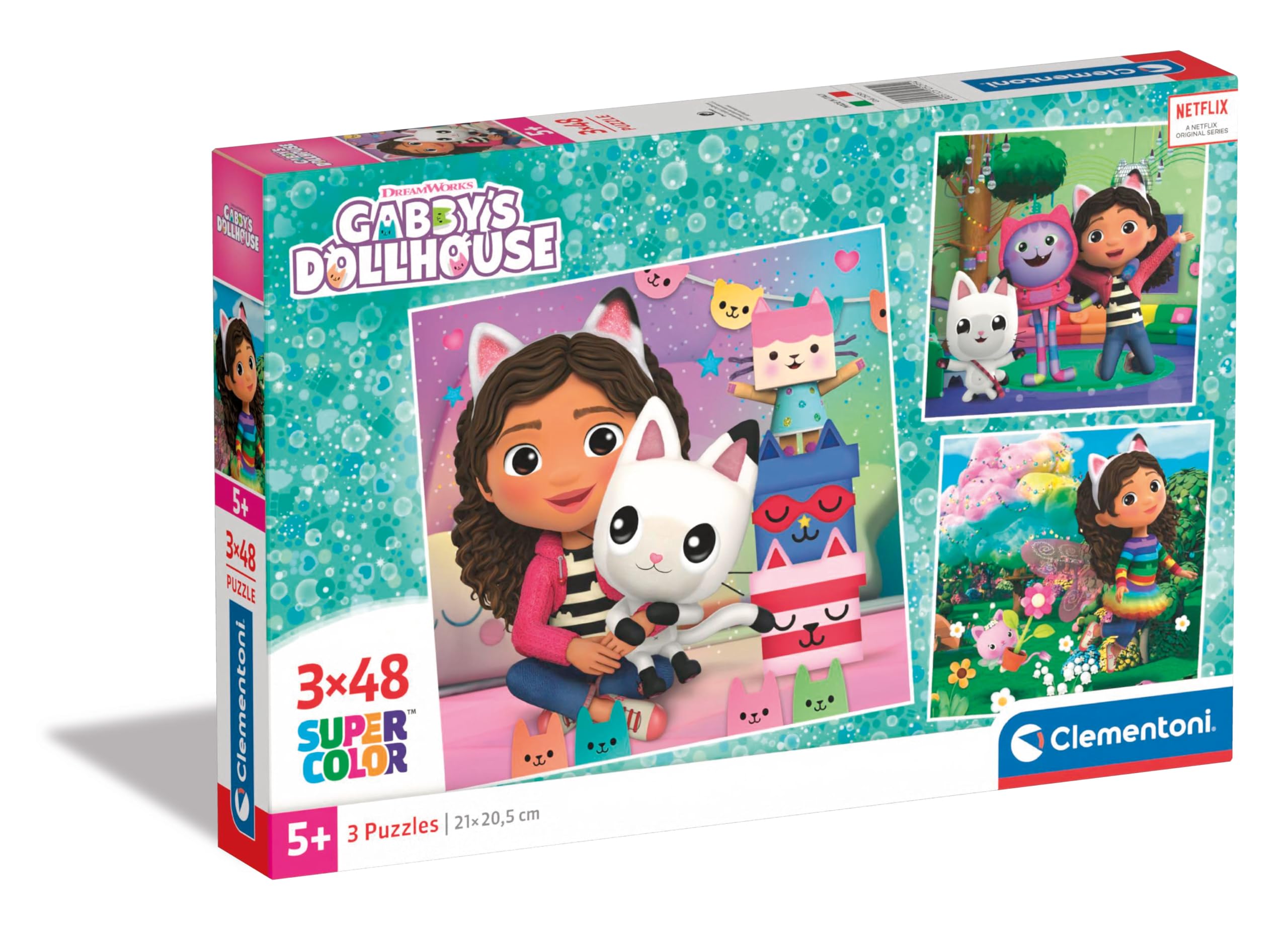 Clementoni 25295 Gabby's Dollshouse Supercolor Dollhouse-3x48 Pieces (3 Included), Jigsaw Kids Age 5, Puzzle Cartoon, Made in Italy