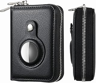 Small Wallet for Women, Minimalist PU Leathter Wallet, RFID Blocking Small Cash Credit Card Holder Organizer Wallet with Airtag Holder, Slim AirTag Wallet Women. (2-Black)
