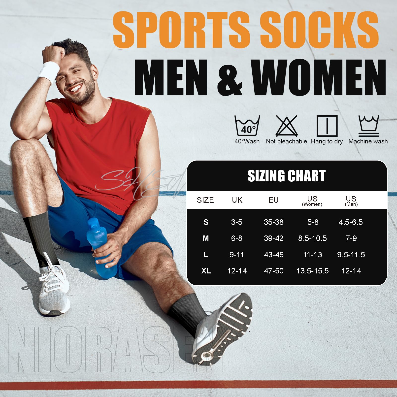 Niorasen Calzini Per Uomo E Donna, 6 Paia Di Calzini Sportivi In Cotone Traspirante, Calzini Da Trekking, Calzini Da Corsa Imbottiti Ad Alte Prestazioni