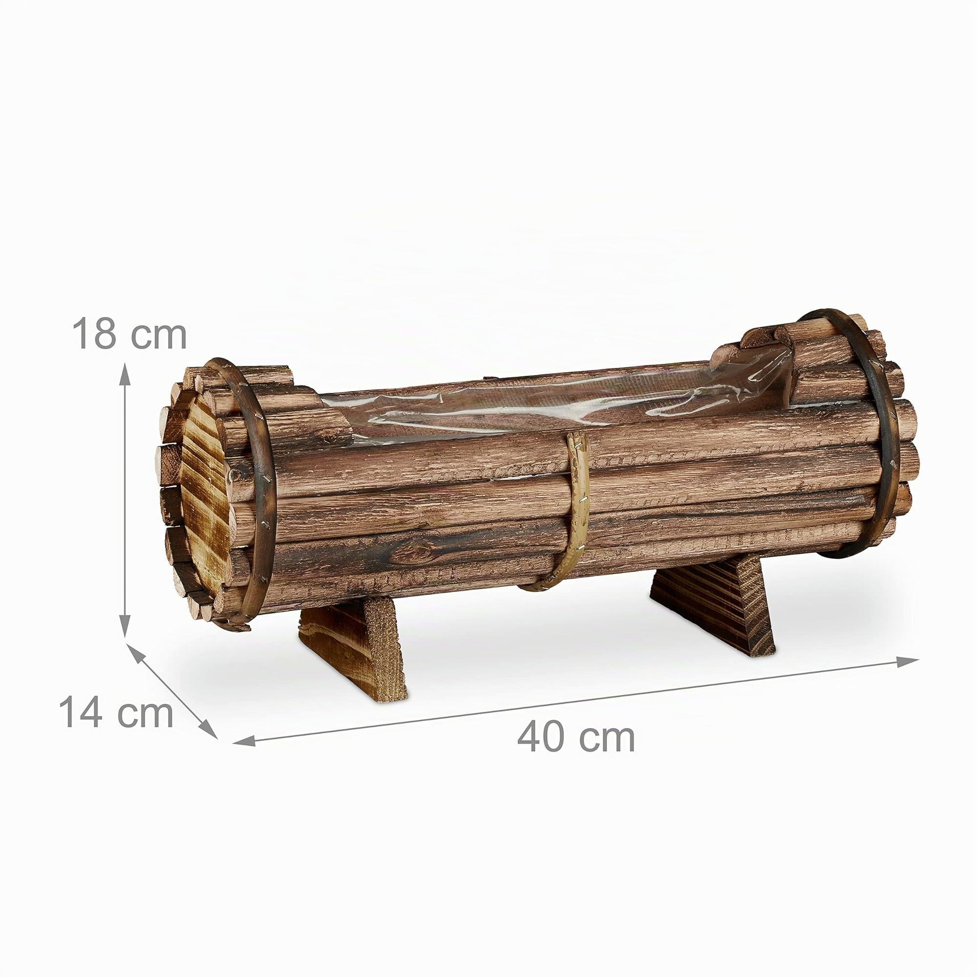 Relaxdays Jardinière en Bois, Pot de Fleurs, en Lot de 2, avec Film, HLP 18 x 40 x 14 cm, extérieur & intérieur, Marron