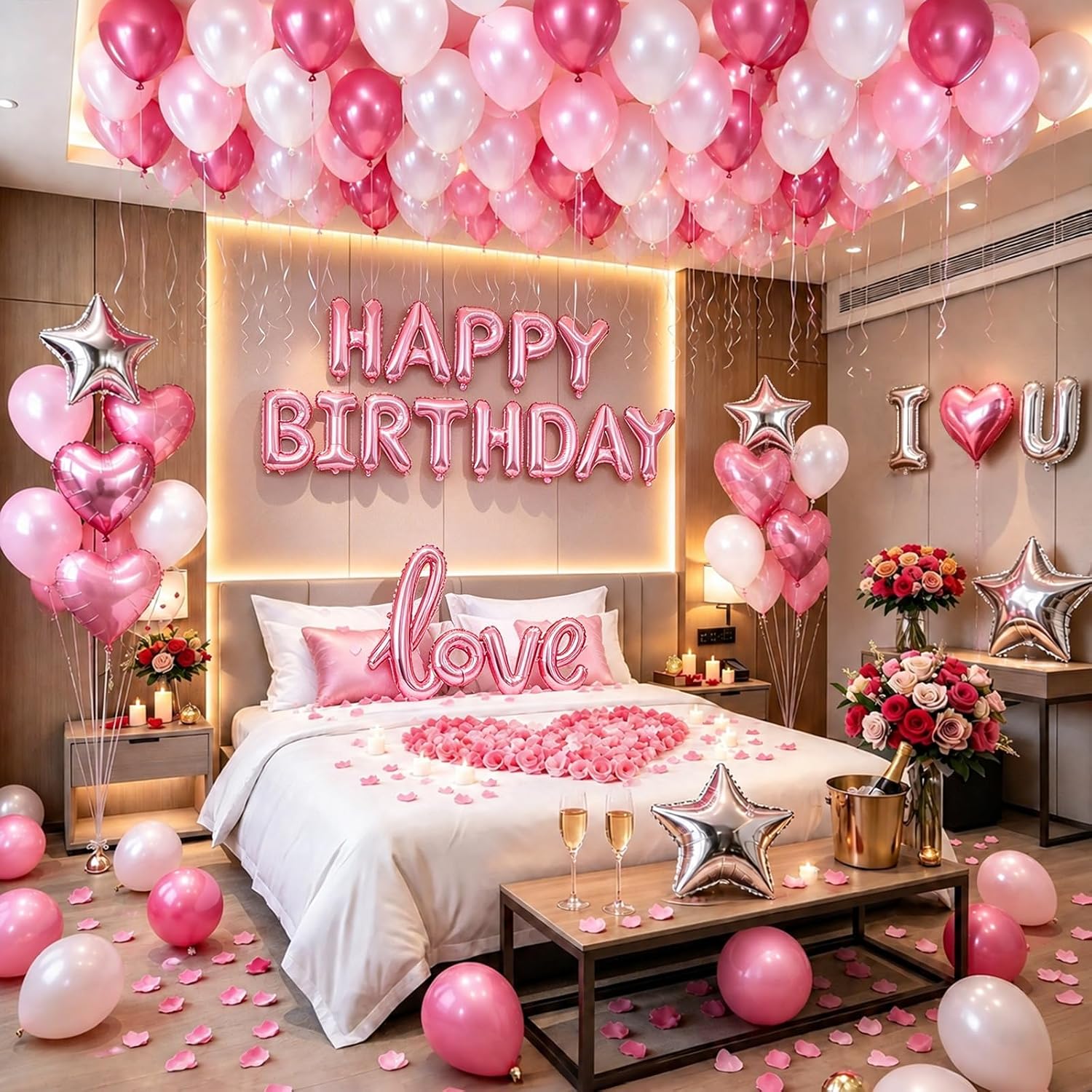 Red Roses Custom Amazon.com: Pink White Silver Birthday Balloon Kit Happy Birthday ...