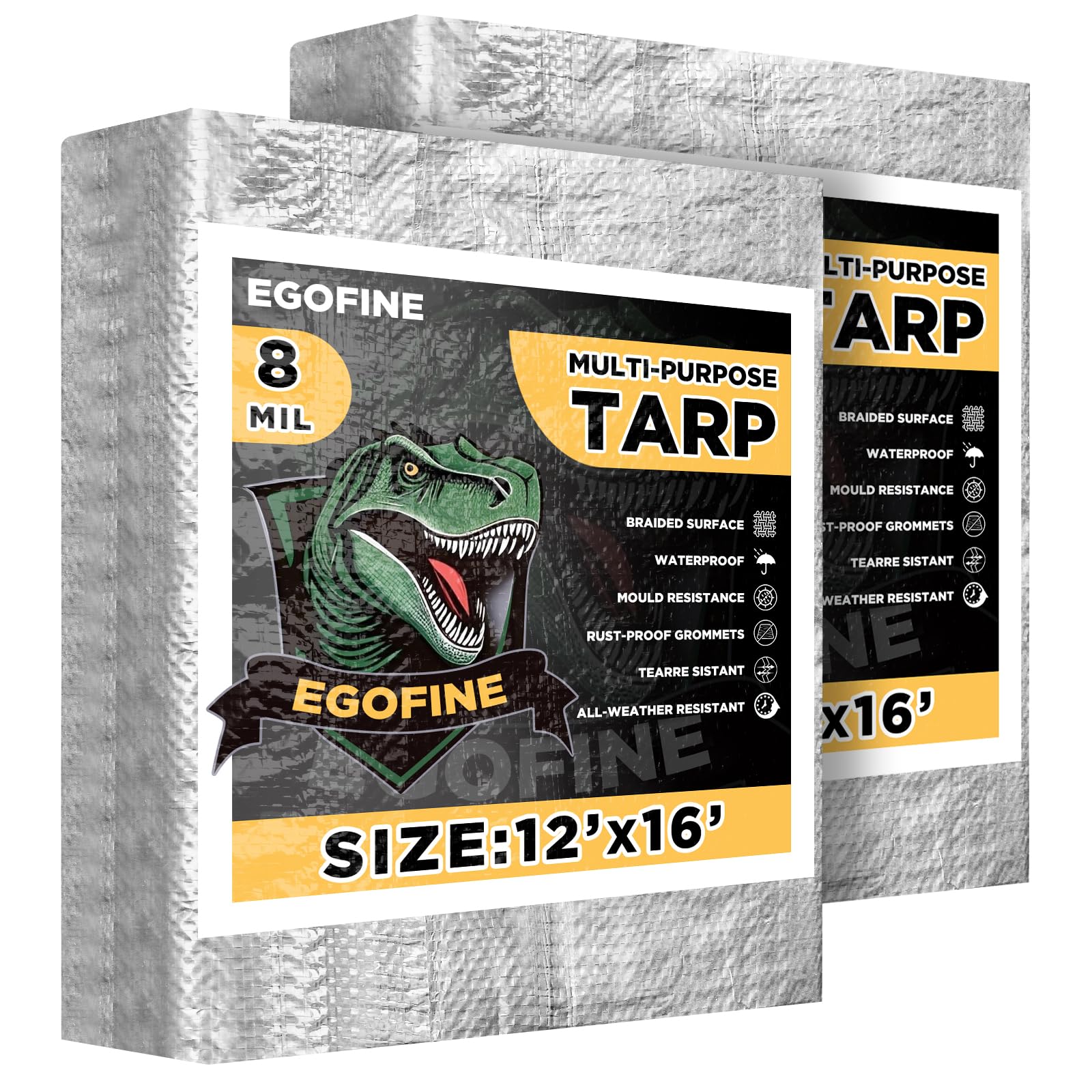 Tarpaulin 4x5m, 2 Pack Tarpaulin Waterproof Heavy Duty, Large Camping Cover Sheet with Metal Grommets, Multipurpose Groundsheet with UV Protection, Weatherproof & Frost-Resistant,8 Mil,Silver