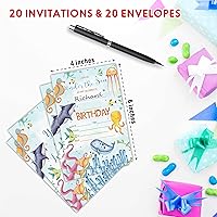 Vista 2 de AWSICE Invitaciones de cumpleaños bajo el mar, tarjetas de invitación rellenas de doble cara para fiestas de cumpleaños, niños, niñas, niños