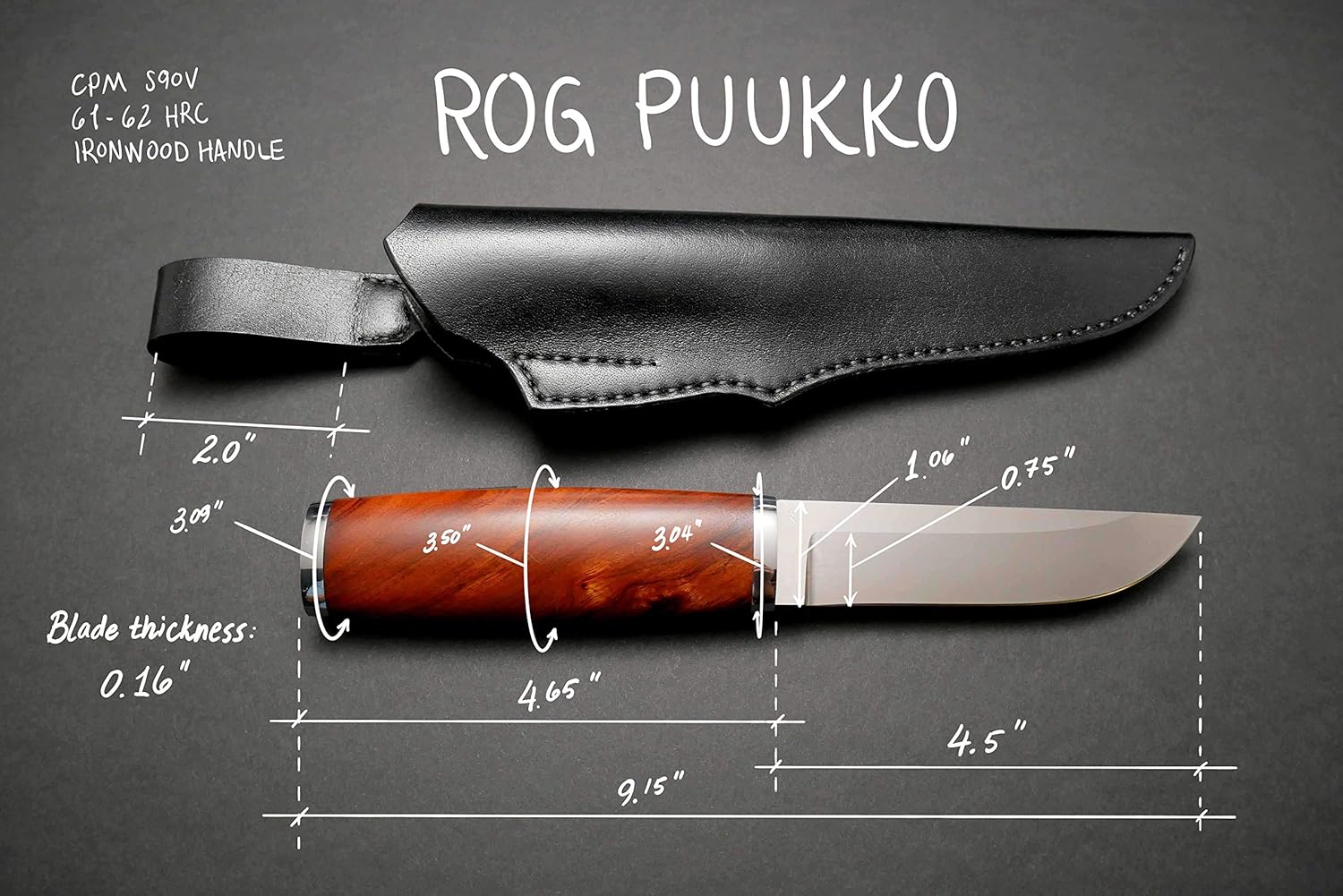 Review Outdoor Gear ROG Puukko Knife and Sheath (S90V, Ironwood, 1.0) : Everything Else