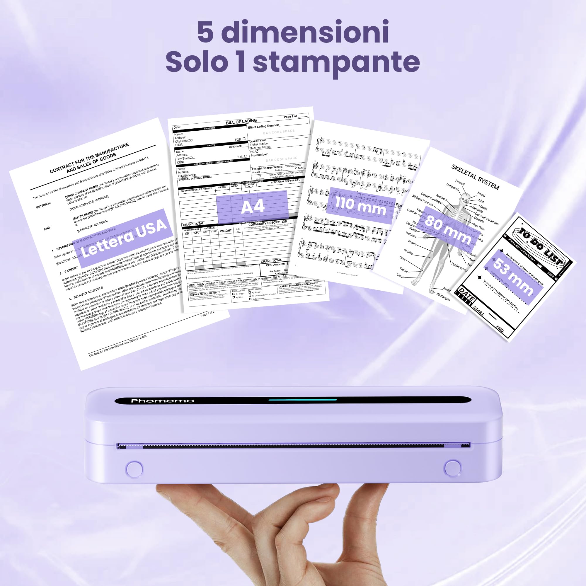 Phomemo M832 Stampante Termica Portatile A4, Senza Inchiostro, 300 DPI, 4 Rotoli di Carta Termica, Compatibile con Android & iOS, Custodia Inclusa