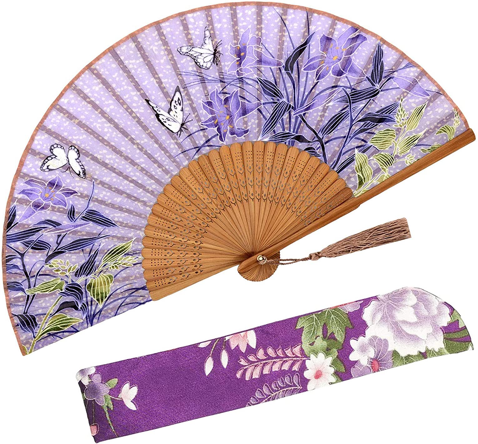ELECDON Small Folding Hand Fan for Women - Chinese Japanese Vintage Bamboo Silk Fans - for Dance, Performance, Decoration, Wedding, Party, Gift