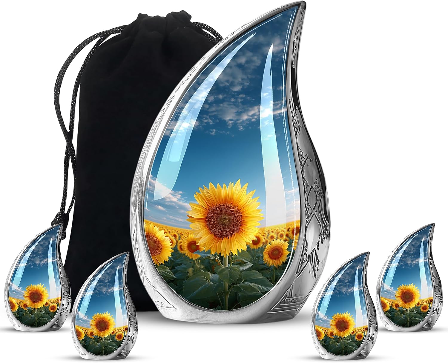 Sunflower Purple Urns for Human Ashes Adult Female - Funeral Keepsake Urns for Human Ashes Adult Male - Large Cremation Urn for Women & Men - Urn for Mom - Combo 10 Inch & 3 Inch - Set of 5