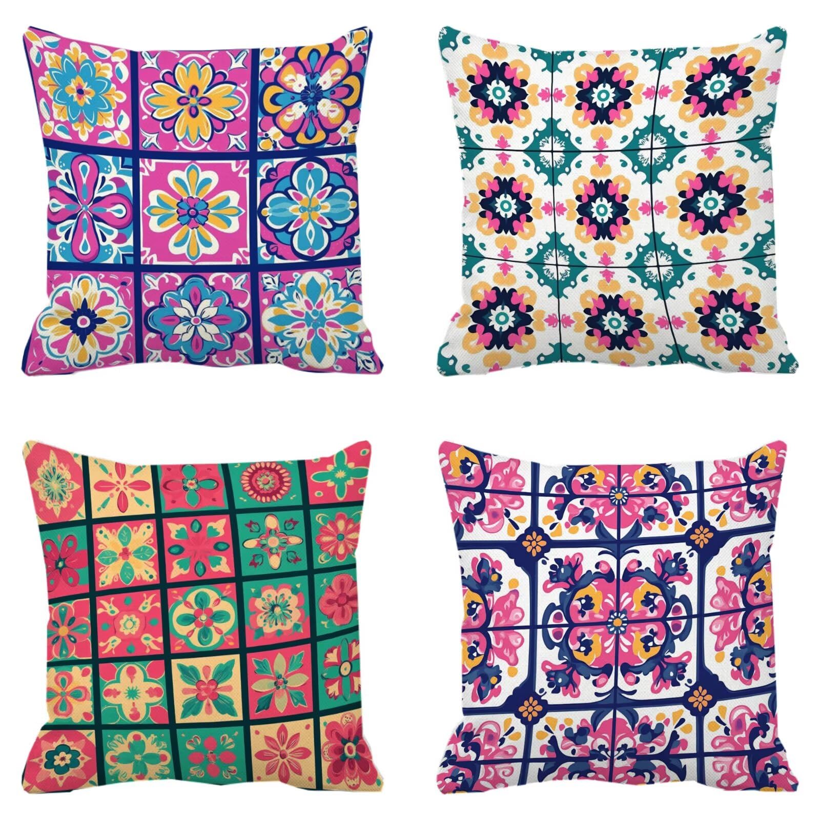 Housse coussin 50x50cm impression recto verso tartan boheme super doux lot de 4