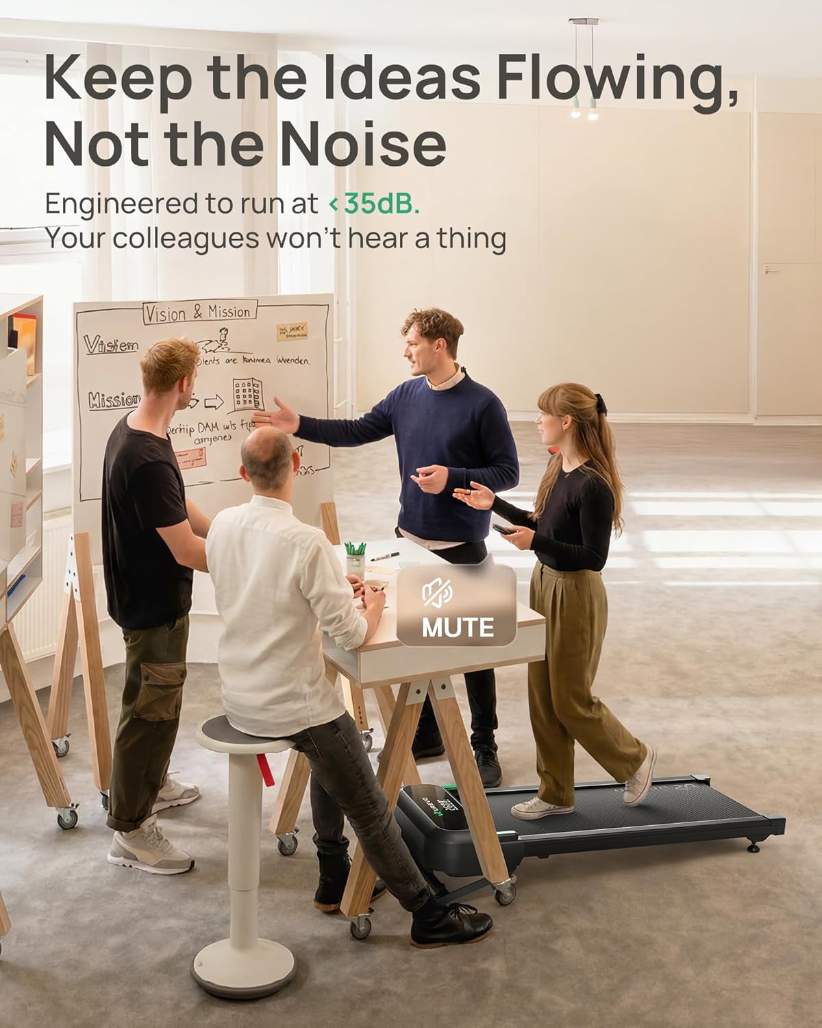 UREVO Auto Incline Walking Pad with AI App, Brushless Quiet Motorized Treadmill for Apartments, 9% Power Incline Standing Desk Treadmill, 12-Point Shock Absorption & Immersive Hiking image 5