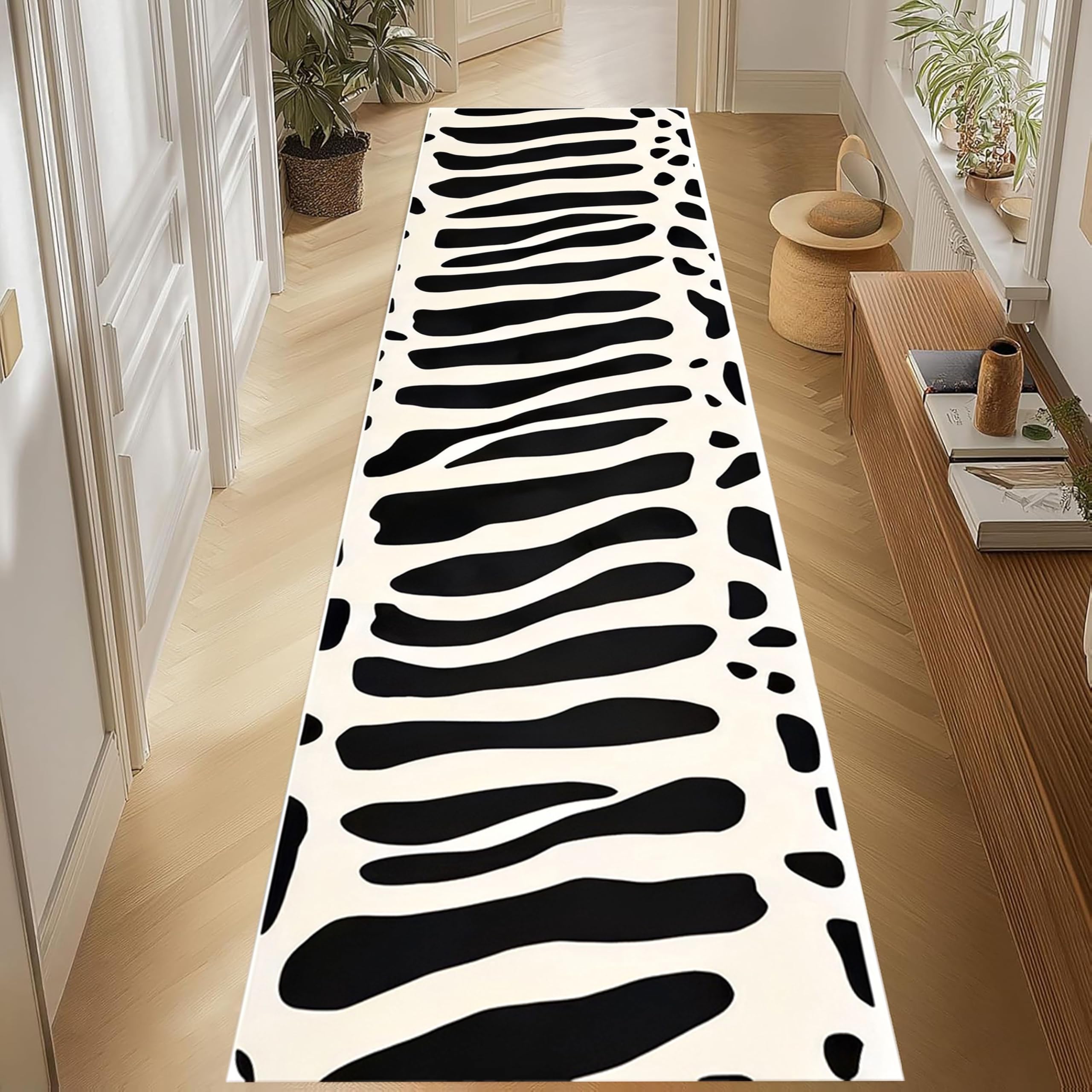Zebra Pattern Runner Rug,120x360cm, Black and White Animal Texture Abstract Art Aesthetic Hallway Carpet, Fashionable Wild Animal Design，Machine Washable With Non-Slip Backing Rug for Living Room