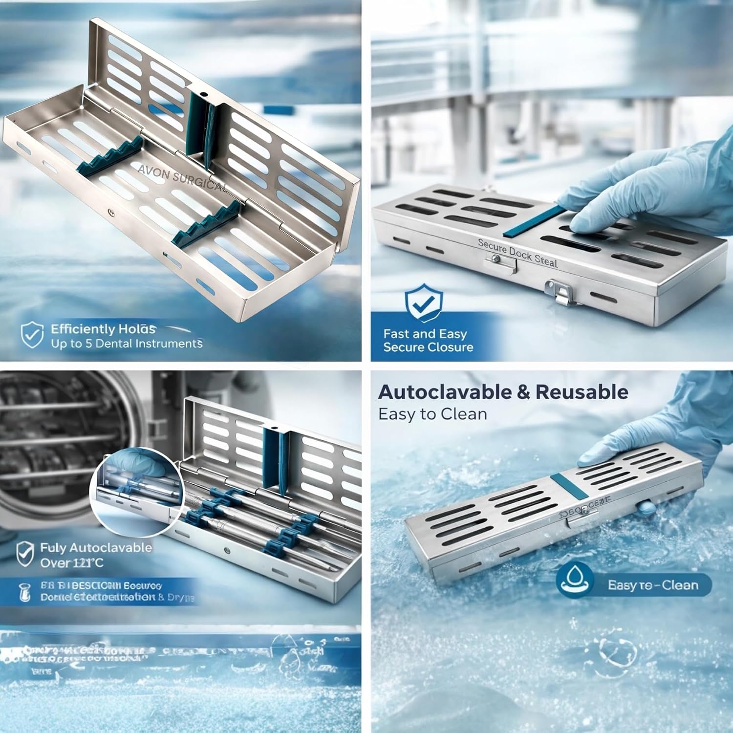 German Stainless 1 Each Dental Autoclave Sterilization Cassette Rack Box Tray for 5 Instrument