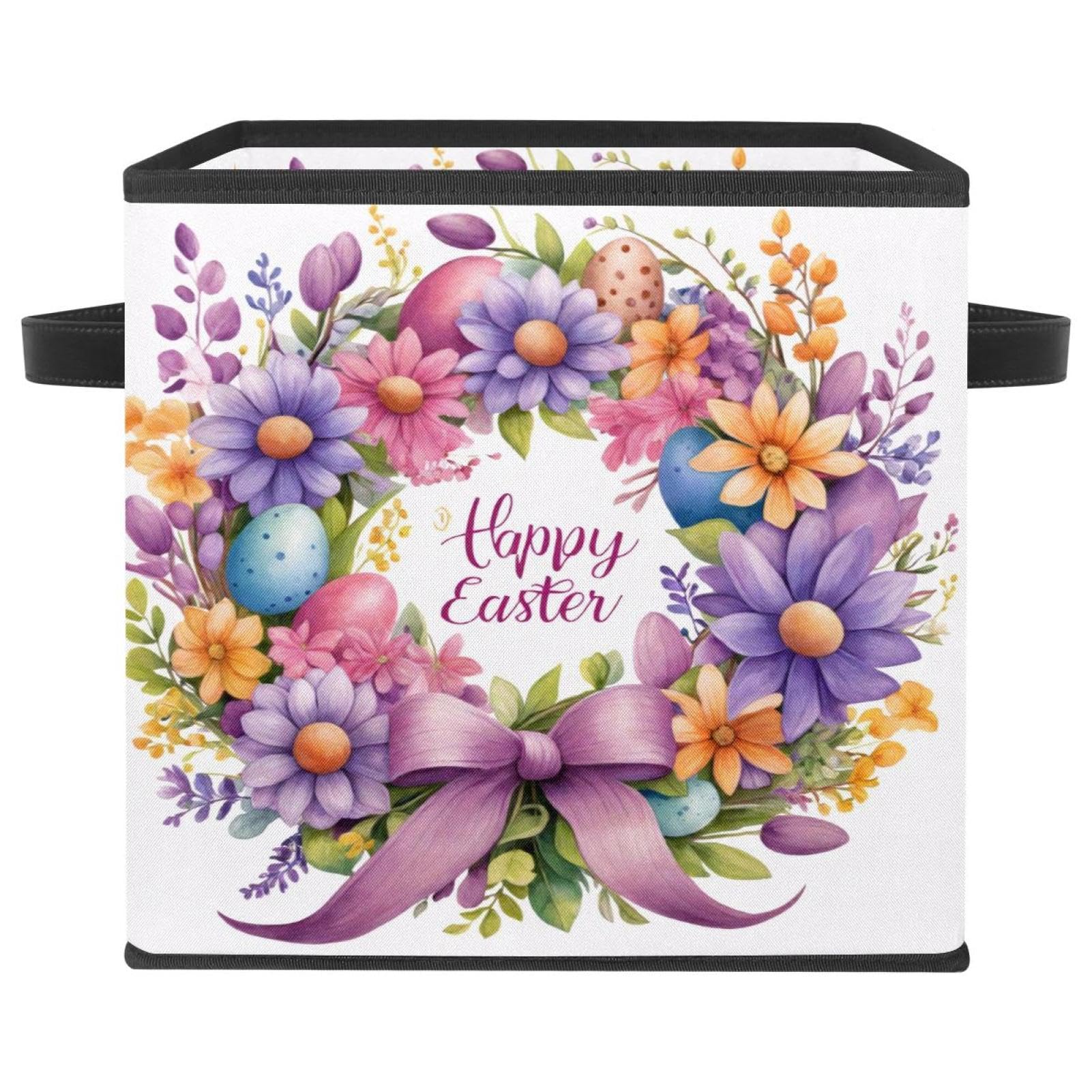 Panier de rangement de chambre durable motif couronne de Pâques violette