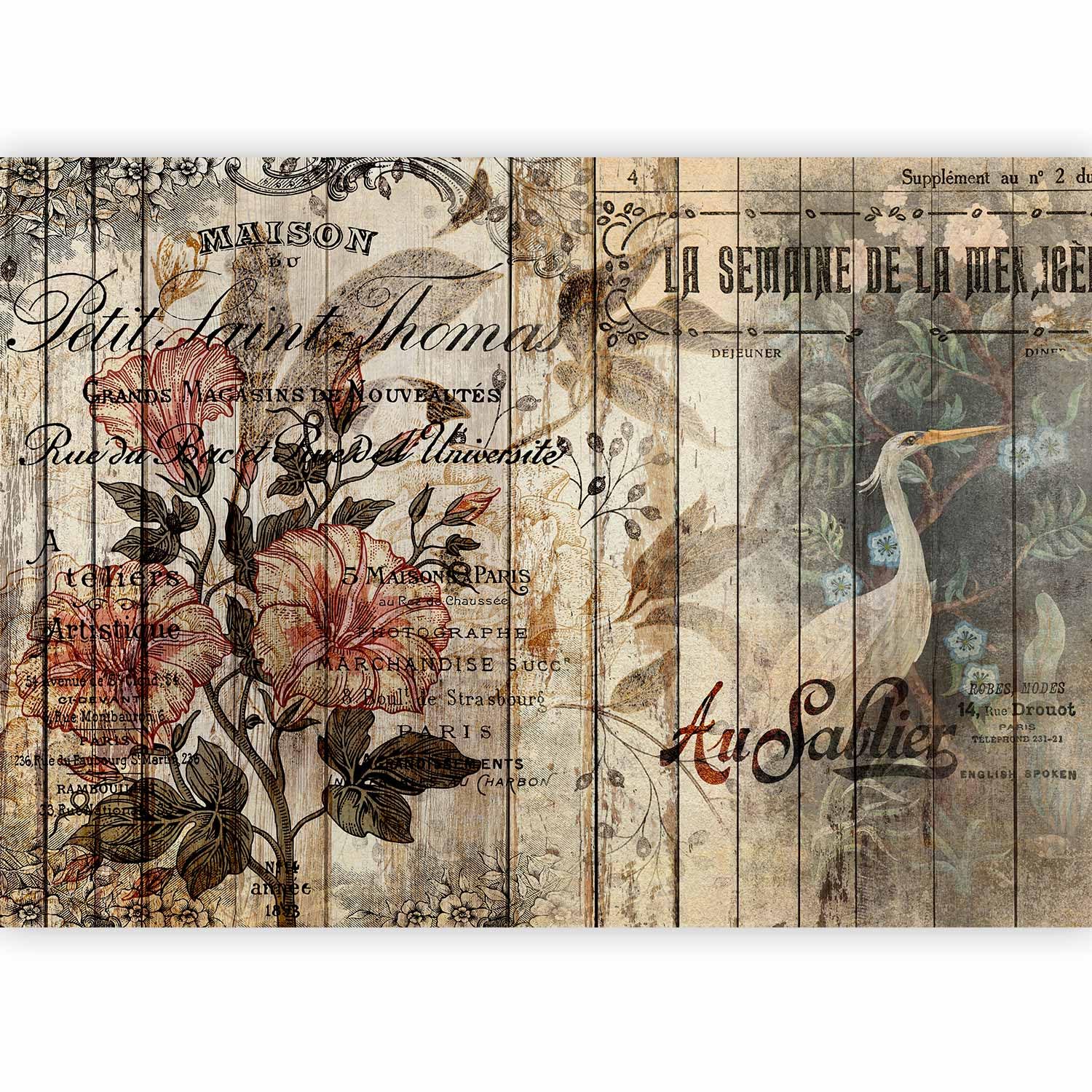 murando Fotomurales Autoadhesivo Vintage 441x315 cm Papel Pintado | Decoración de Pared Murales Pegatina decorativos adhesivos 3d moderna de Fotográfico Madera Retro Flores Monstera Parajo