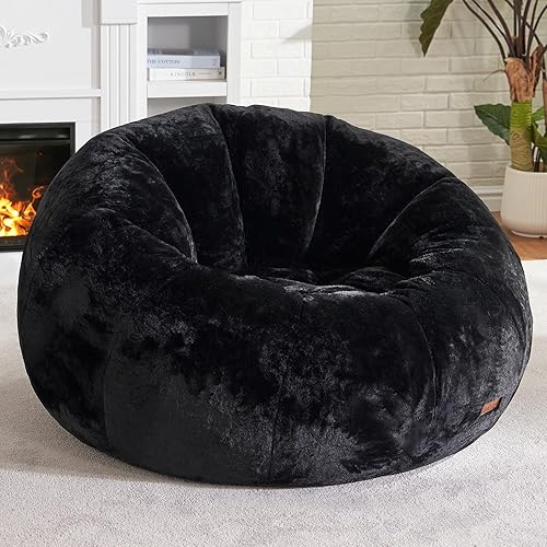 Hobestluk Bean Bag Chairs Large Bean Bag Couch for Adults Stuffed Sofa Chair Comfy Giant Bean Bag Chair with Spacious Design for Reading, Playing or Relaxing (Black)