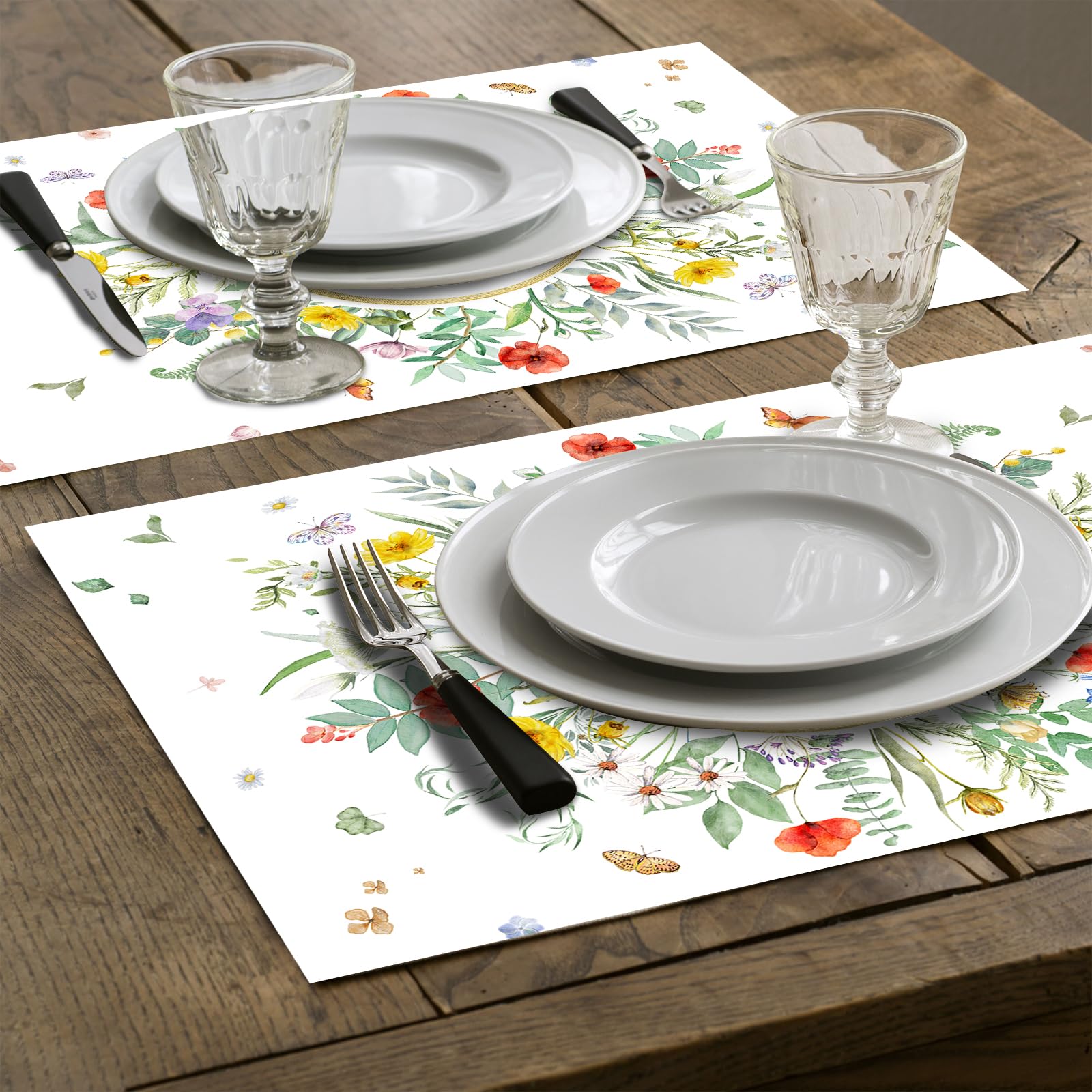 50 Stück Blume Schmetterling Papier Tischsets, Einweg Platzsets mit Initiale S, Platzdeckchen Frühling Sommer Küche Esszimmer Tischdeko Drinnen Urlaub für Hochzeit Geburtstag Taufe Party 40x28cm