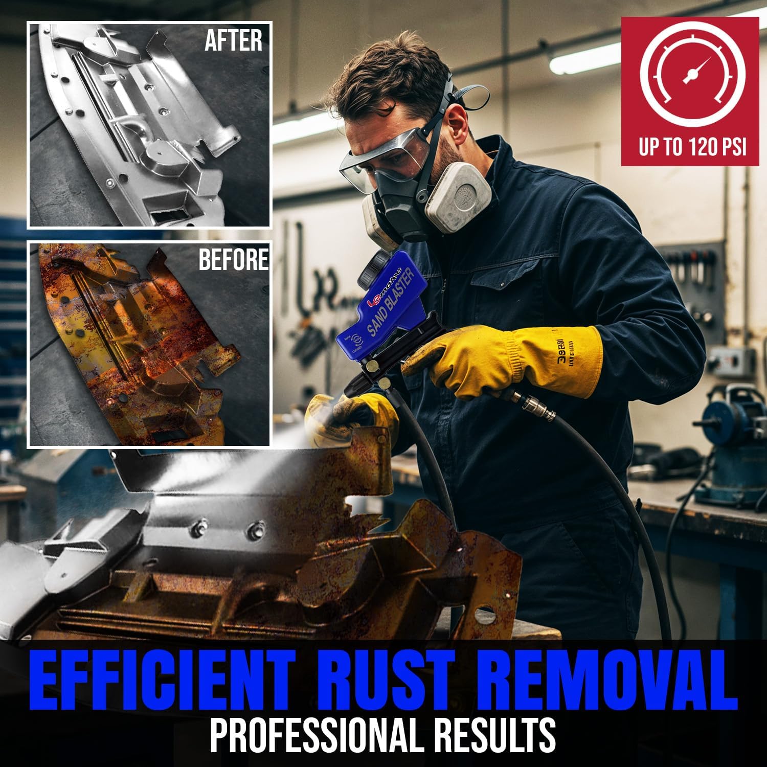 LE LEMATEC Portable Sand Blaster Gun Kit for Rust Removal & Glass Etching - Requires 150PSI Air Compressor 4  CFM for Detail Work & Small Projects - Siphon Ceramic Function