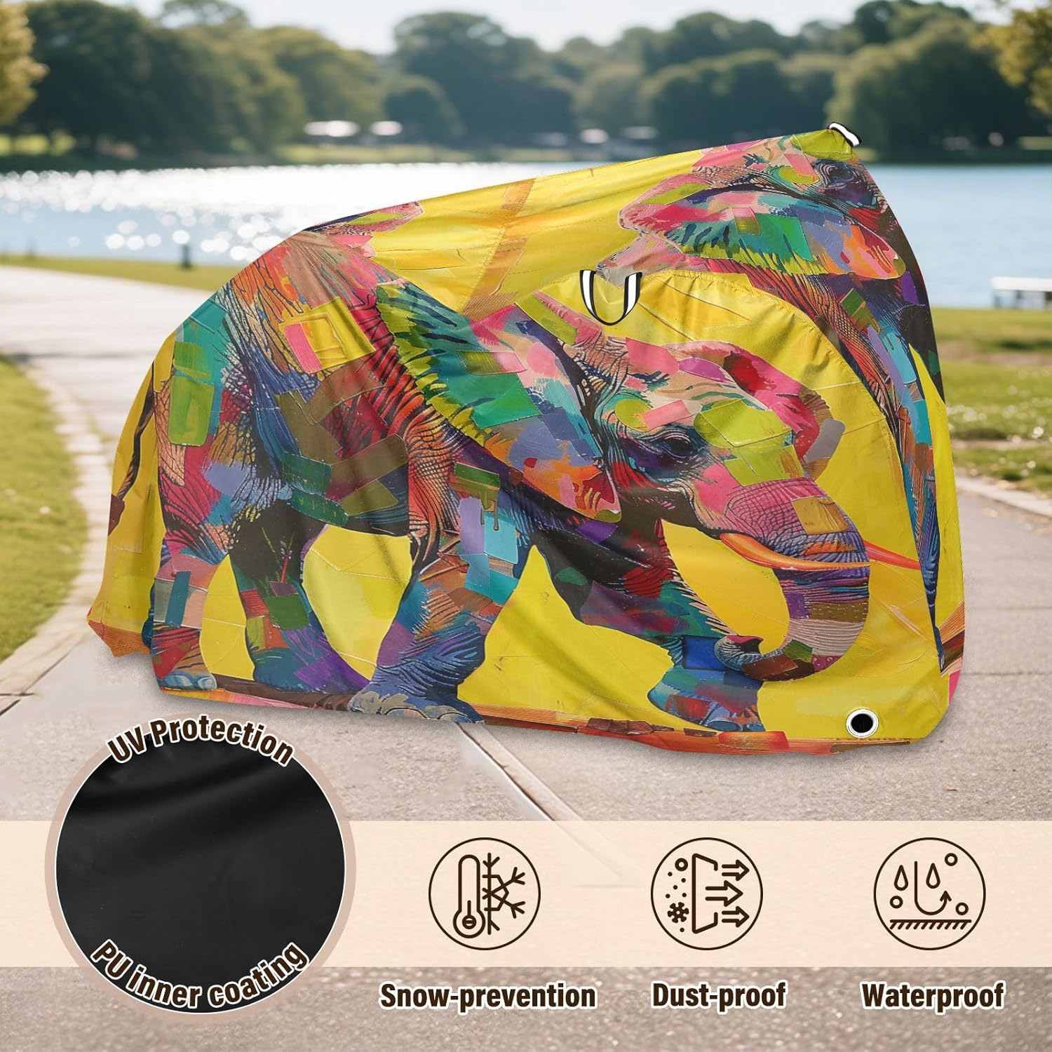 ALAZA Elephant Collage Bike Cover Waterproof Outdoor Ebike Bicycle Covers Tarp Protection for 1/2 Bikes, Sun UV Dust Wind Proof