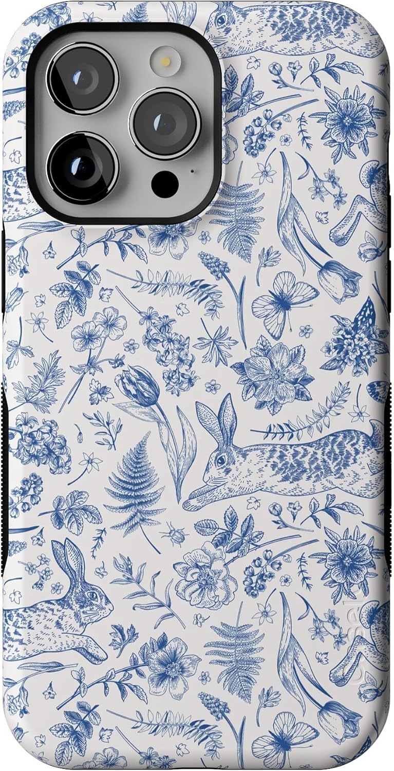 Casely iPhone 14 Pro Max Case | Hop & Bloom | Bunny Toile | Compatible with MagSafe | Bold Protective Design