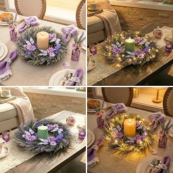 Valery Madelyn 24 inch Spring Lavender Wreaths for Front Door with Lights