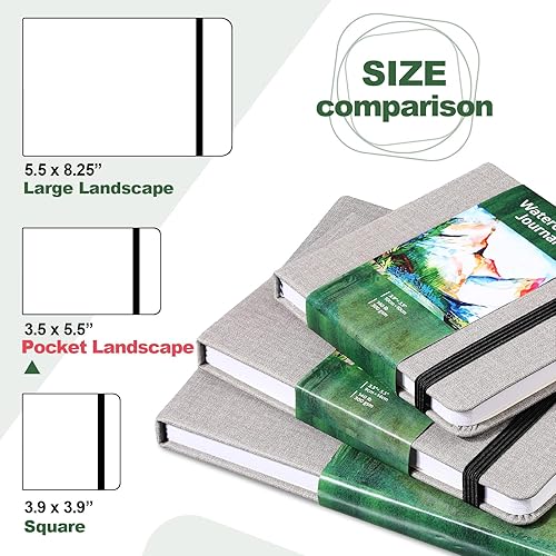 Miniatura 9 de Dispowreath Juego de 4 cuadernos de bocetos de acuarela con bolígrafos de pincel de acuarela, papel de algodón de 300 GSM, cuaderno portátil