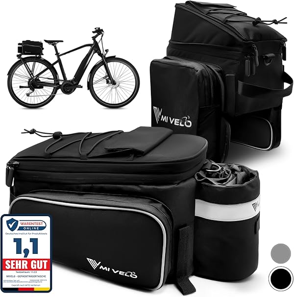 MIVELO - Fahrradtasche für Gepäckträger - Gepäckträgertasche Fahrrad - erweiterbar auf 20L - wasserabweisend - 20L schwarz
