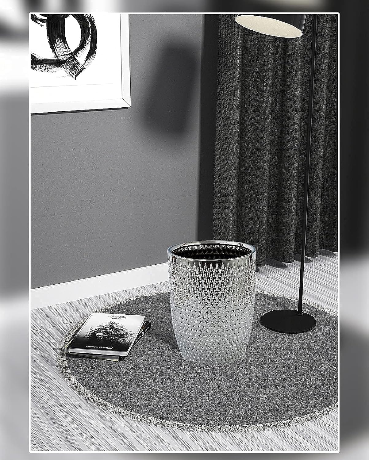 Mini Bathroom Trash Can， Trash Can ，Office Trash Can Brass，Silver Round Wastebasket Garbage Bin for Kitchens