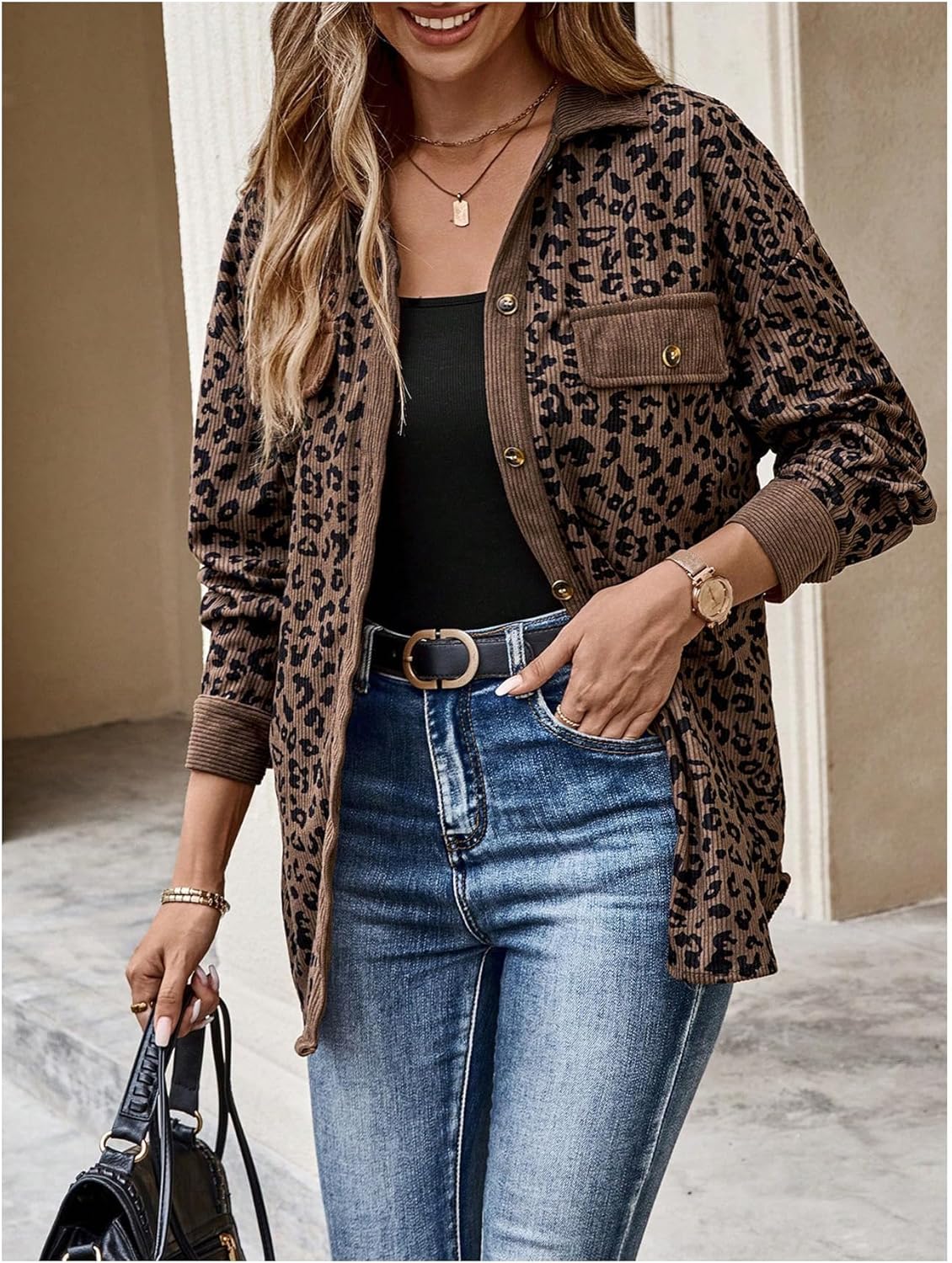 SOLY HUX Women's Leopard Print Jacket Button Down Long Sleeve Shacket Fall Jacket Outerwear - Image 3