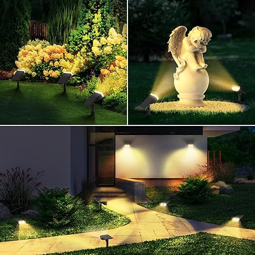Miniatura 5 de Linkind - Paquete de 4 focos solares para el atardecer hasta el amanecer, luces solares para jardín con 16 LEDs, de luz blanca cálida de 3000 K,